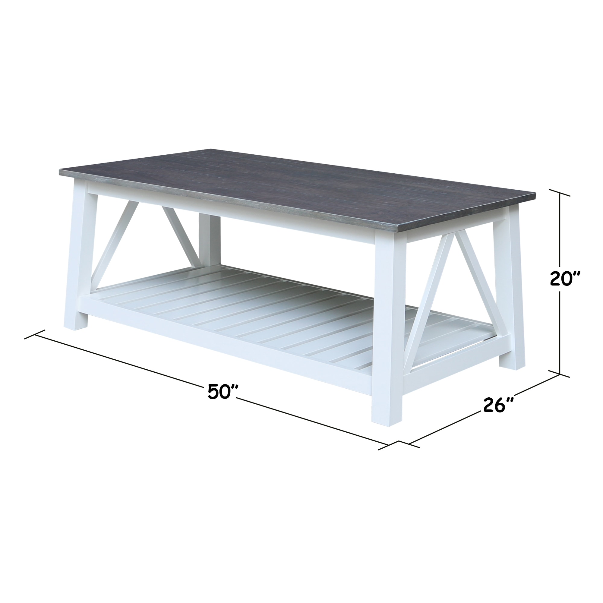 Surrey White and Heather Gray Solid Wood Rectangular Coffee Table