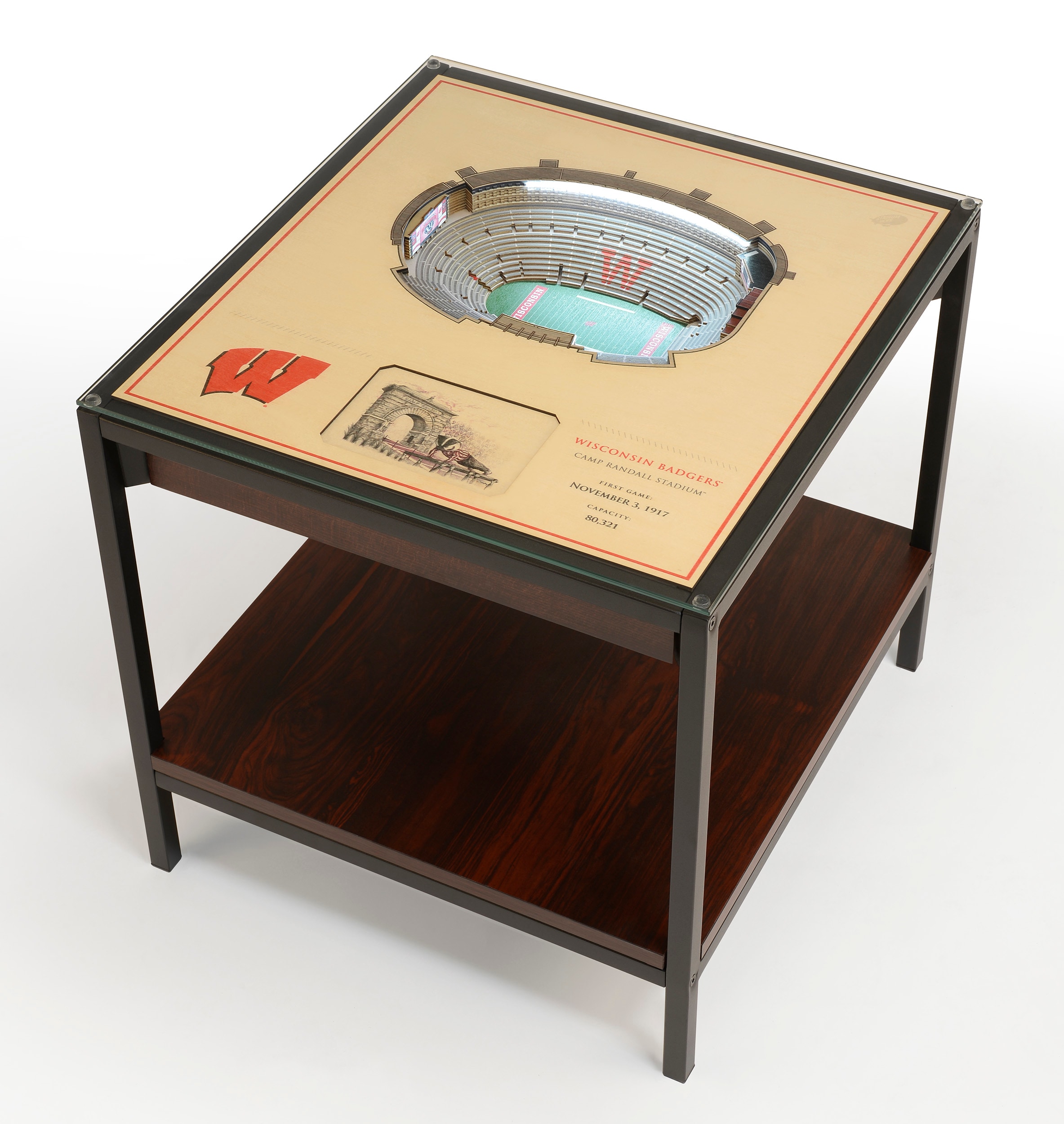 StadiumViews 9026600 25-Layer StadiumView Lighted End Table 22-in W x 22.25-in H Team Colors Glass Square Modern End Table with Storage Assembly Required