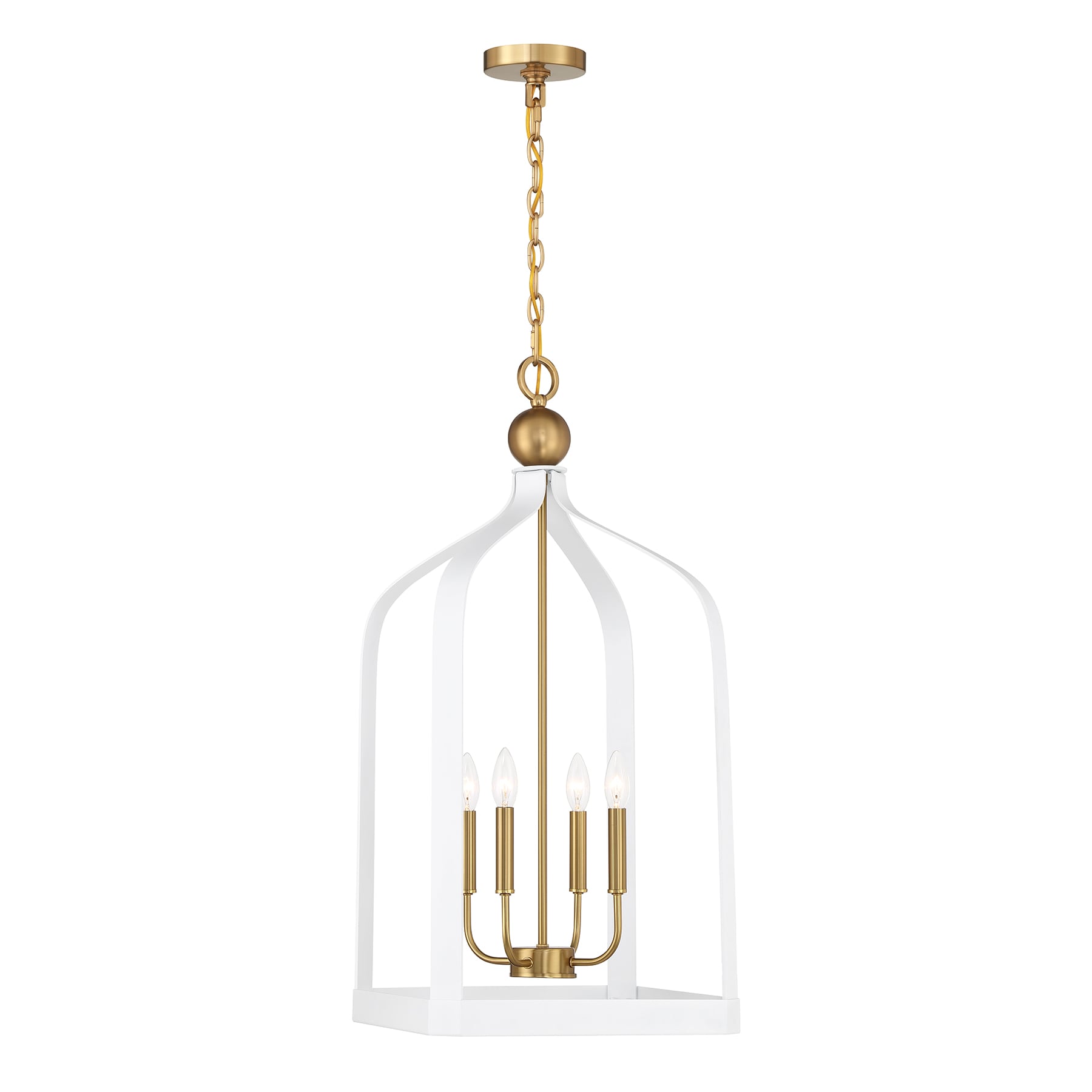 Savoy House 7-7802-4-142 Sheffield 4-Light Pendant in White with Warm Brass Accents 4 -Light White with Warm Brass Accents Modern/contemporary Rectangle Medium Hanging Pendant light