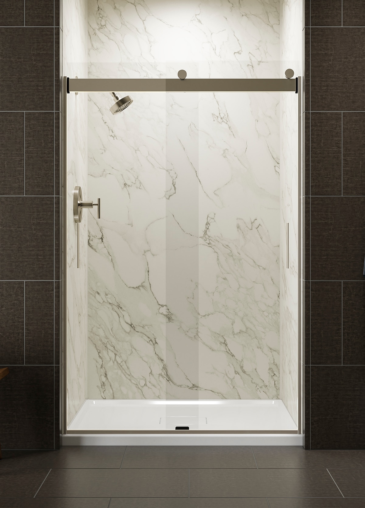 KOHLER 706008-L-MX Levity Matte Nickel 43-in to 48-in W x 74-in H Frameless Standard Sliding Shower door 1/4-in Thick Clear glass Glass