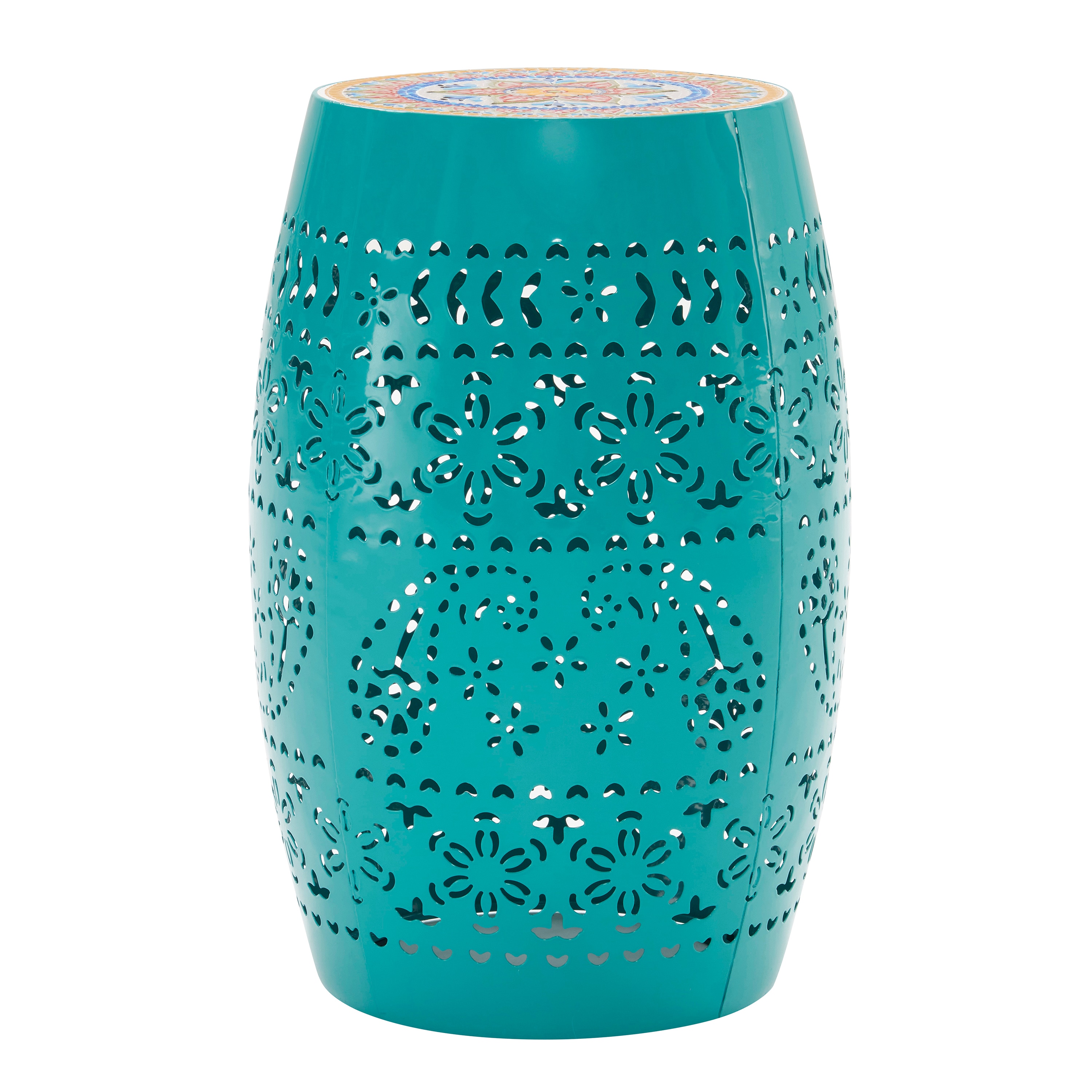 AHIOU HOME ZAAHG-P182376TGS 18.25-in Teal Steel Barrel Garden Stool