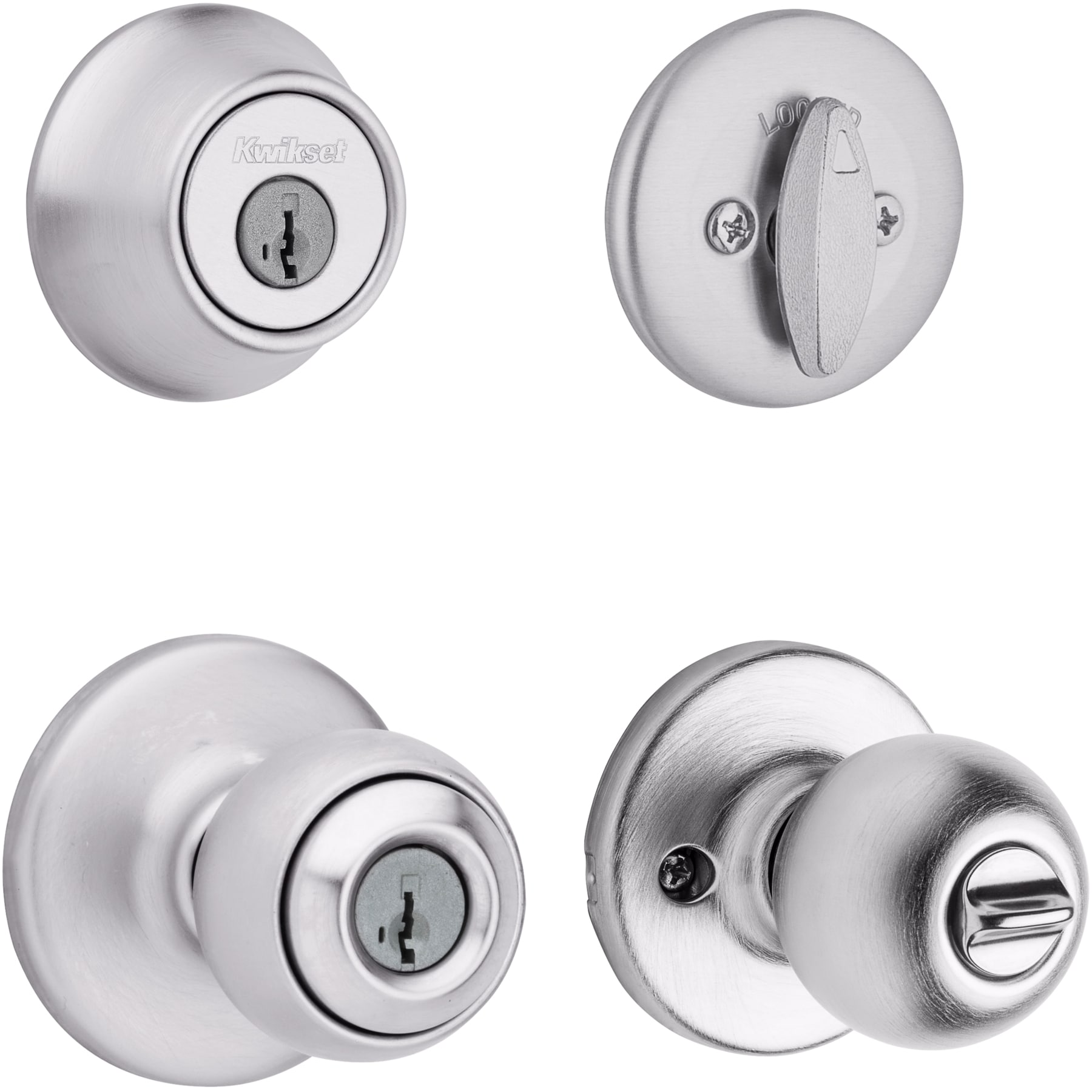 Kwikset Security Tylo Satin Chrome Smartkey Exterior Single-cylinder  deadbolt Keyed Entry Door Knob Combo Pack in the Door Knobs department at 