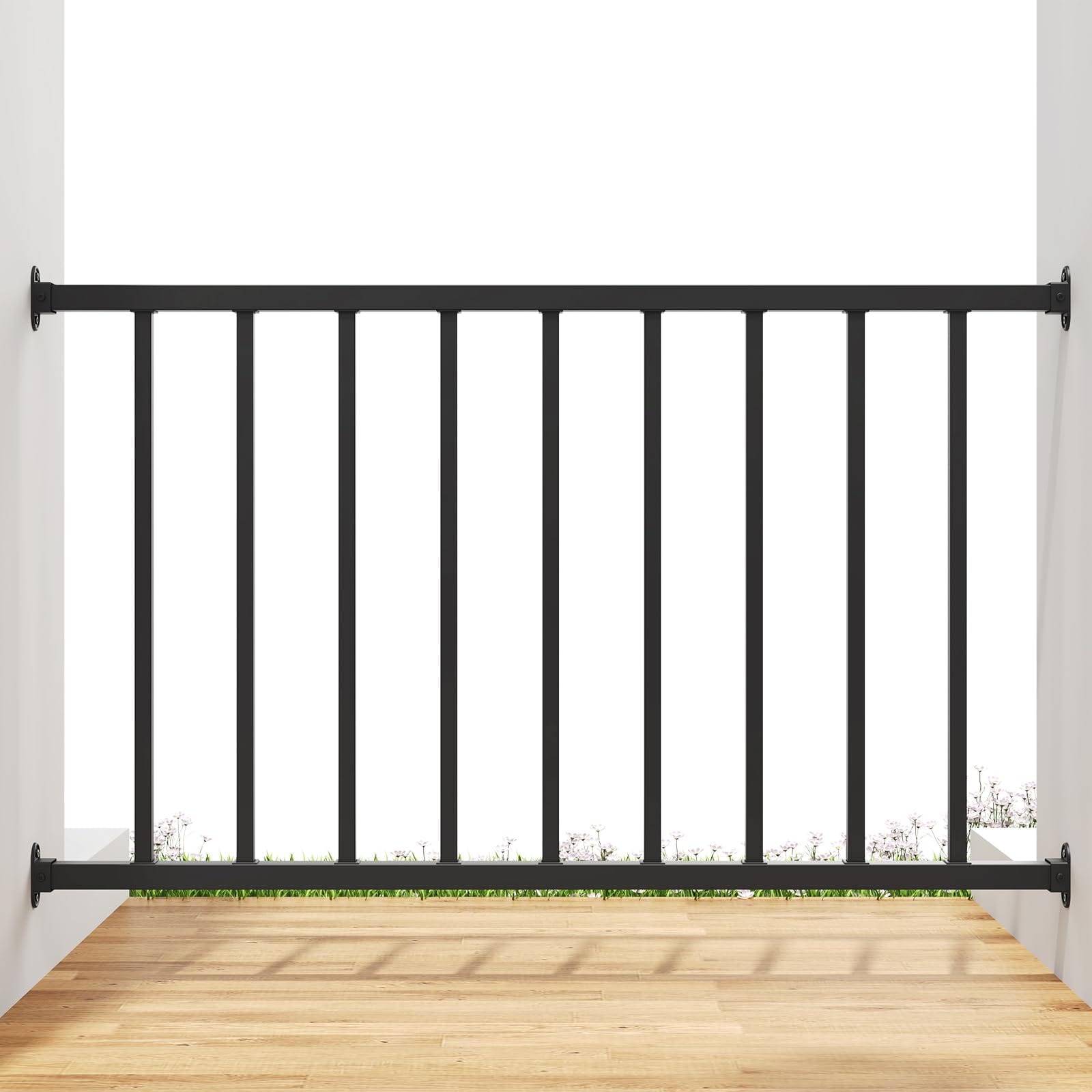LUXEYARD 28 in H x 4 ft W Black Metal Stair Railing Kit with Balusters for Residential and Commercial Use
