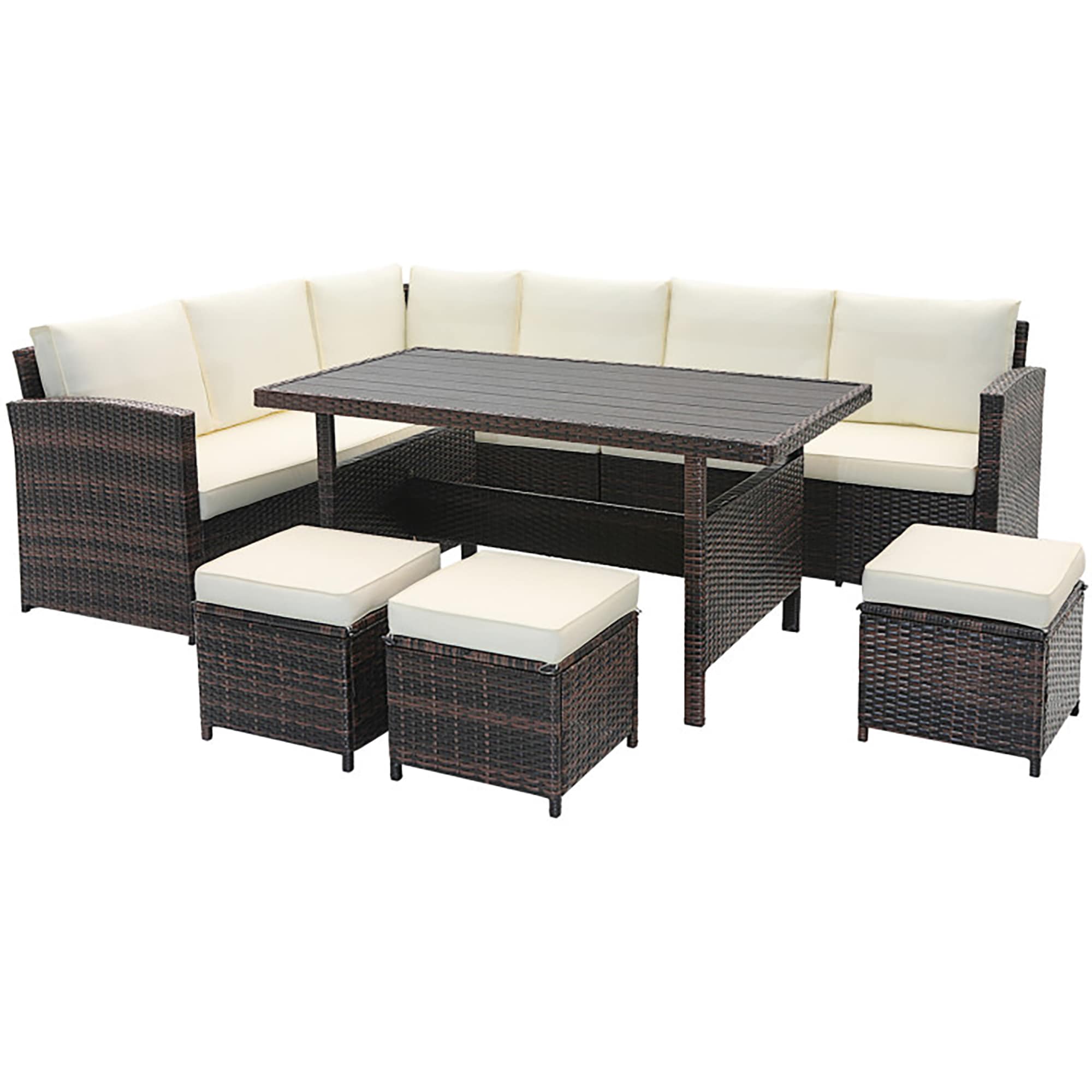 CASAINC JST00000201 7 -Piece Rattan Patio Sofa Conversation Set with White Cushions