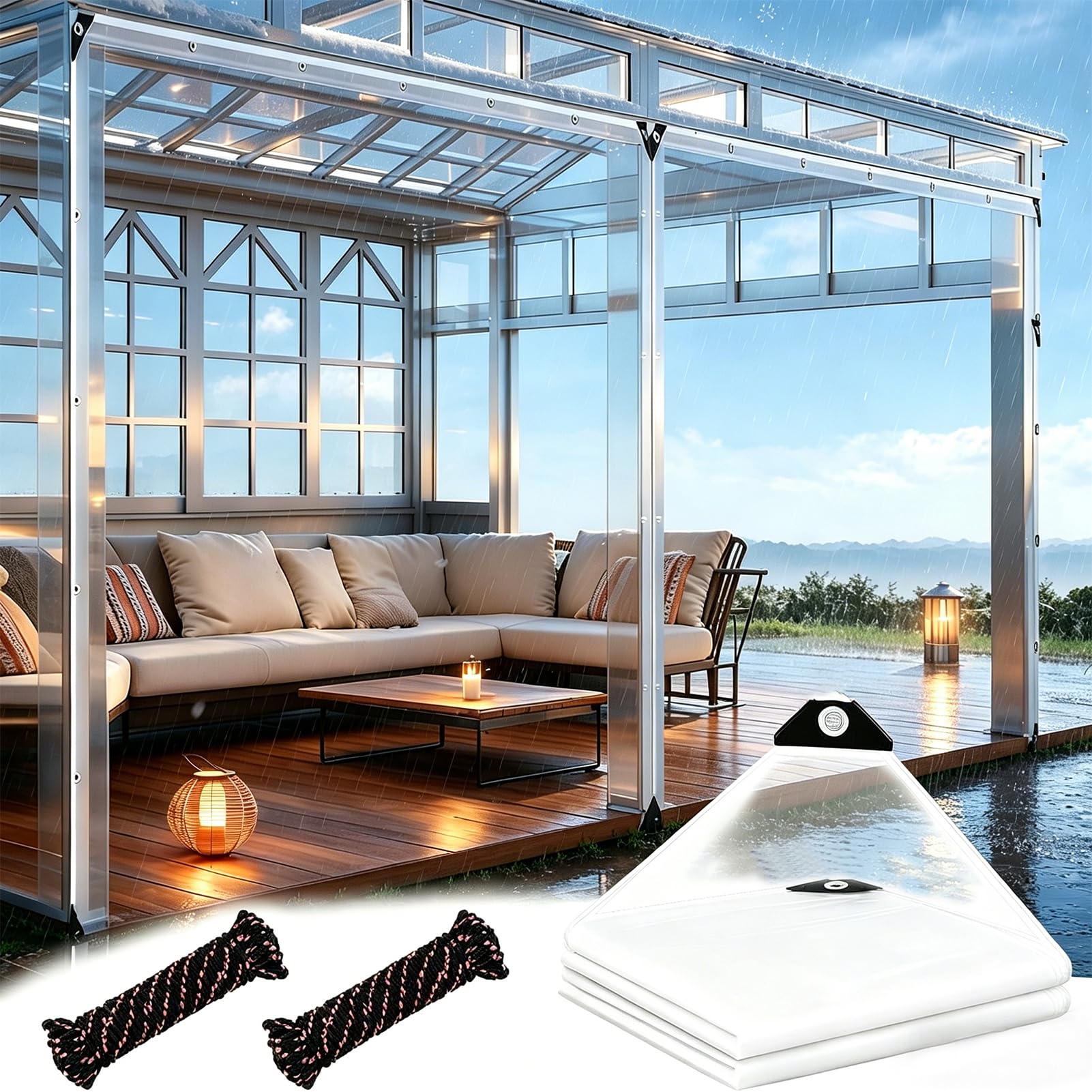 Vrbgify  Clear Tarp 10x10 Foot Vinyl Outdoor Curtain Heavy Duty Dustproof Windproof Tarpaulin for Greenhouse Patio Garden Pavilion Porch