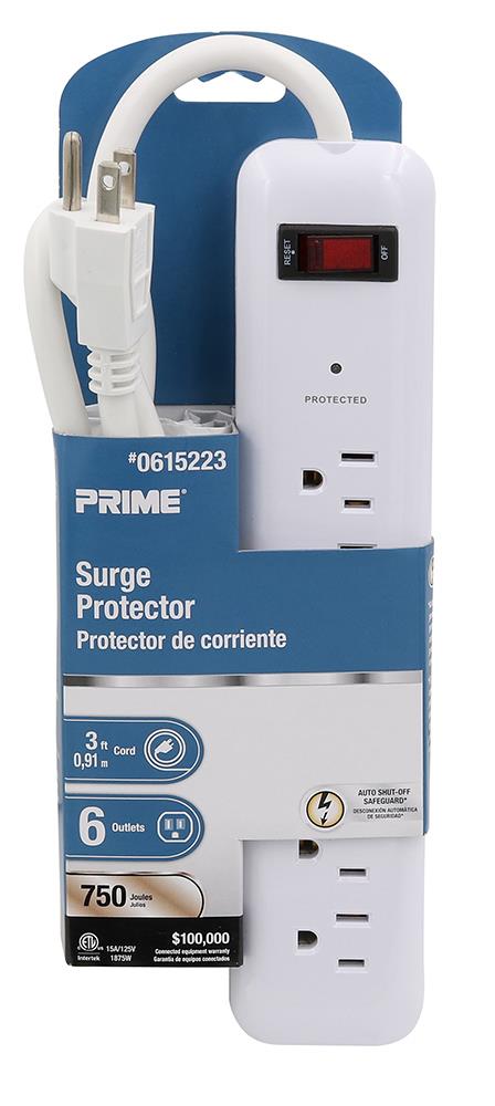 POWER OUTLET 735 Joules 6-Outlet Surge Protector Power Strip PACK 4PC
