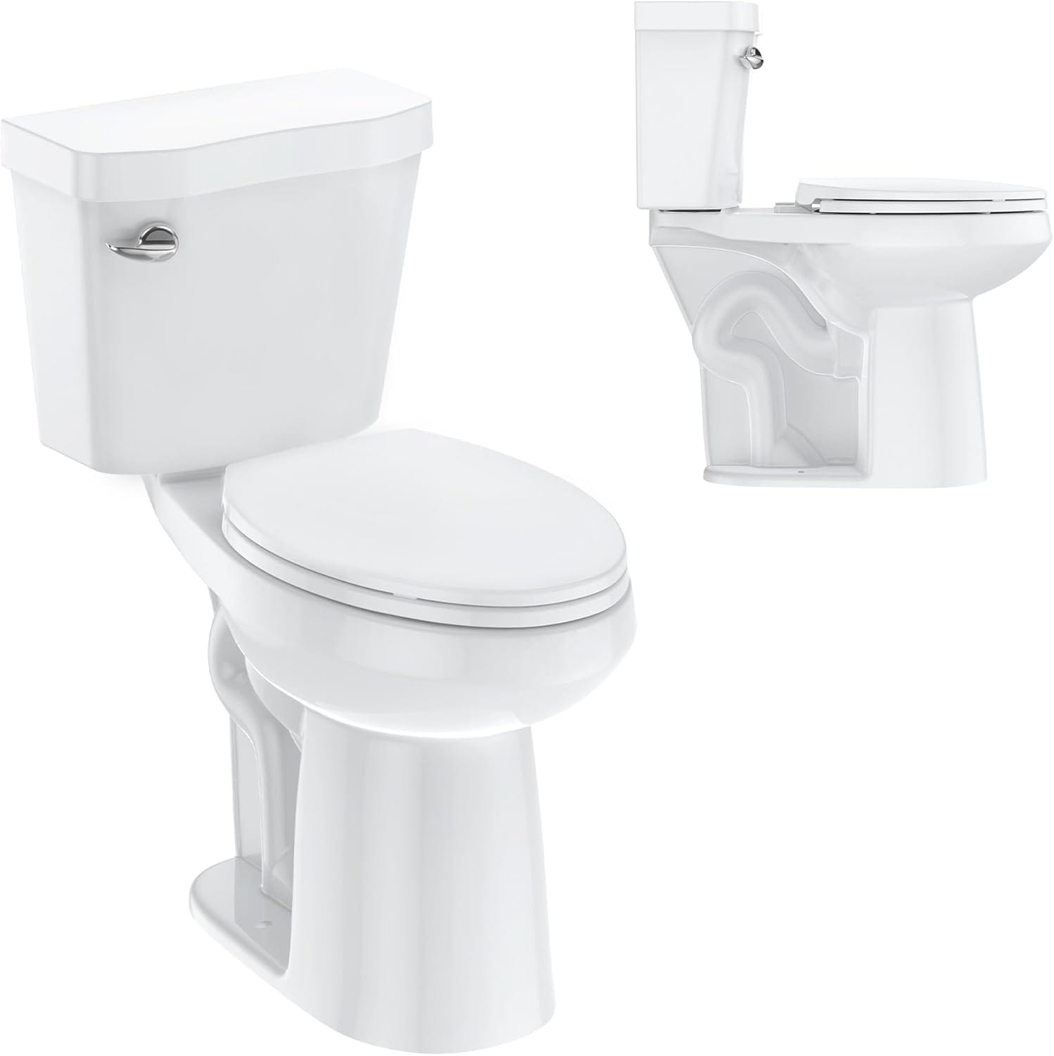Qeetex Two-Piece Toilet-Elongated Bowl-21in Extra Tall Height-Water Efficient-Slow Close Seat