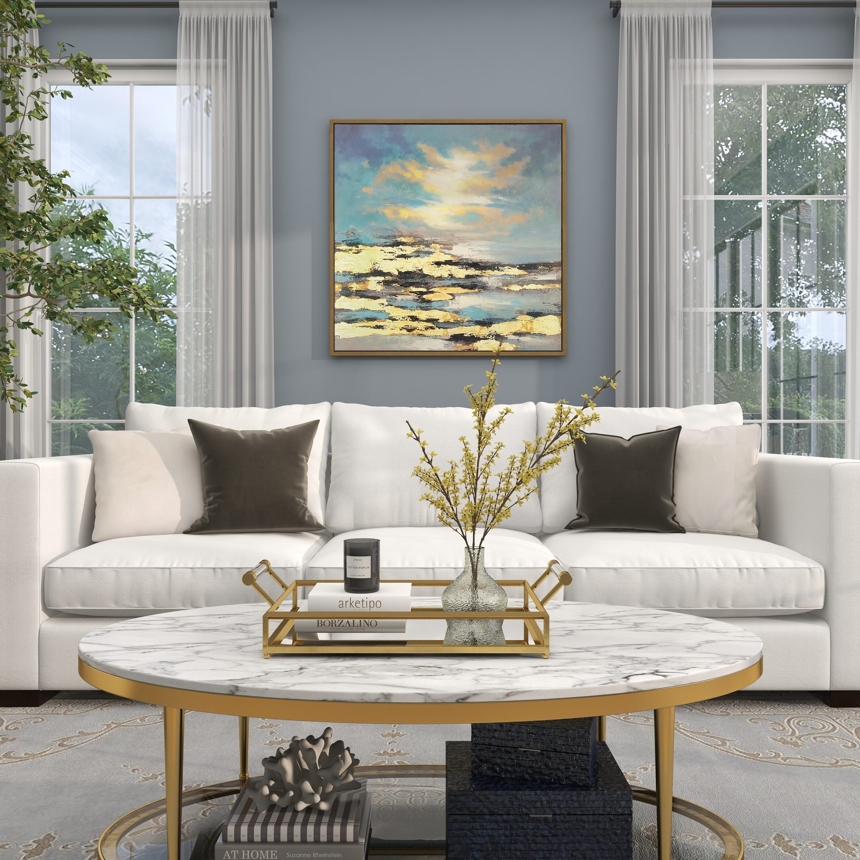 Blue and Gold Abstract Landscape Canvas Wall Art