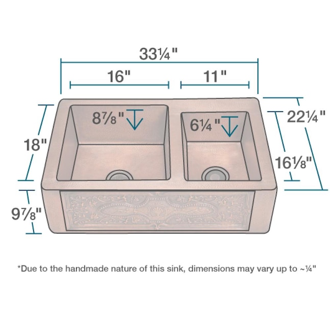 MR Direct 33.25-in x 22.25-in Copper Double Offset Bowl Tall (8-in or Larger) Drop-In Apron Front/Farmhouse Commercial/Residential Kitchen Sink MR Direct 33.25-in x 22.25-in Copper Double Offset Bowl Tall (8-in or Larger) Drop-In Apron Front/Farmhouse Commercial/Residential Kitchen Sink
