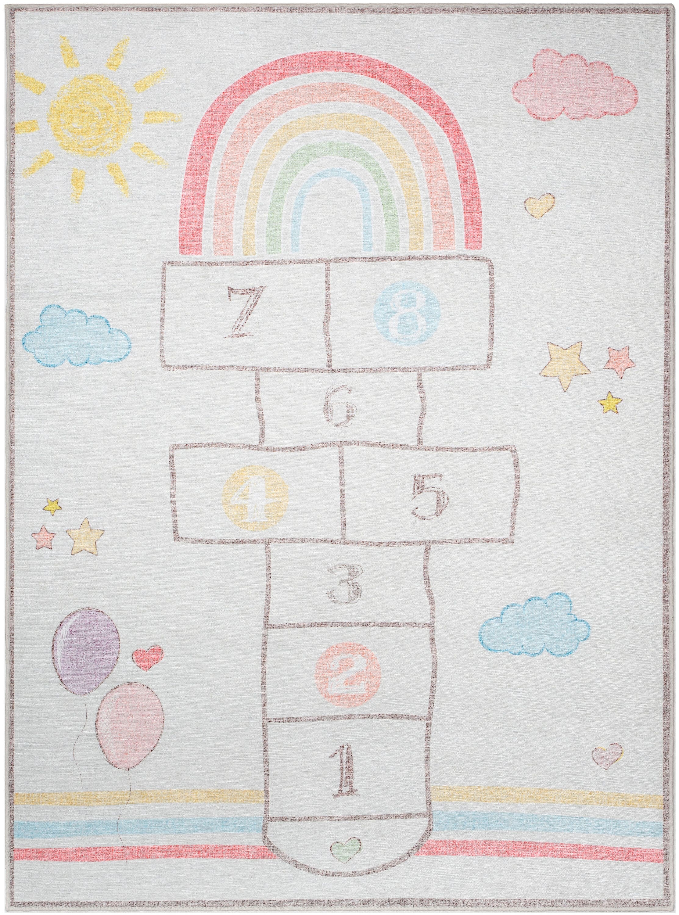 Kids Rainbow Hopscotch Playmat Rug 5' x 7' Synthetic