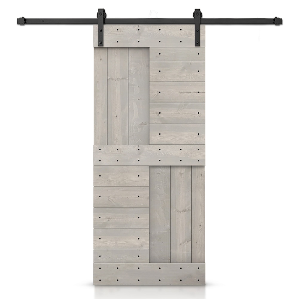 CALHOME SMK-72+DIY-N1-36SVG 36-in x 84-in Silver Gray Pine Wood Solid core Single Barn Door (Hardware Included)