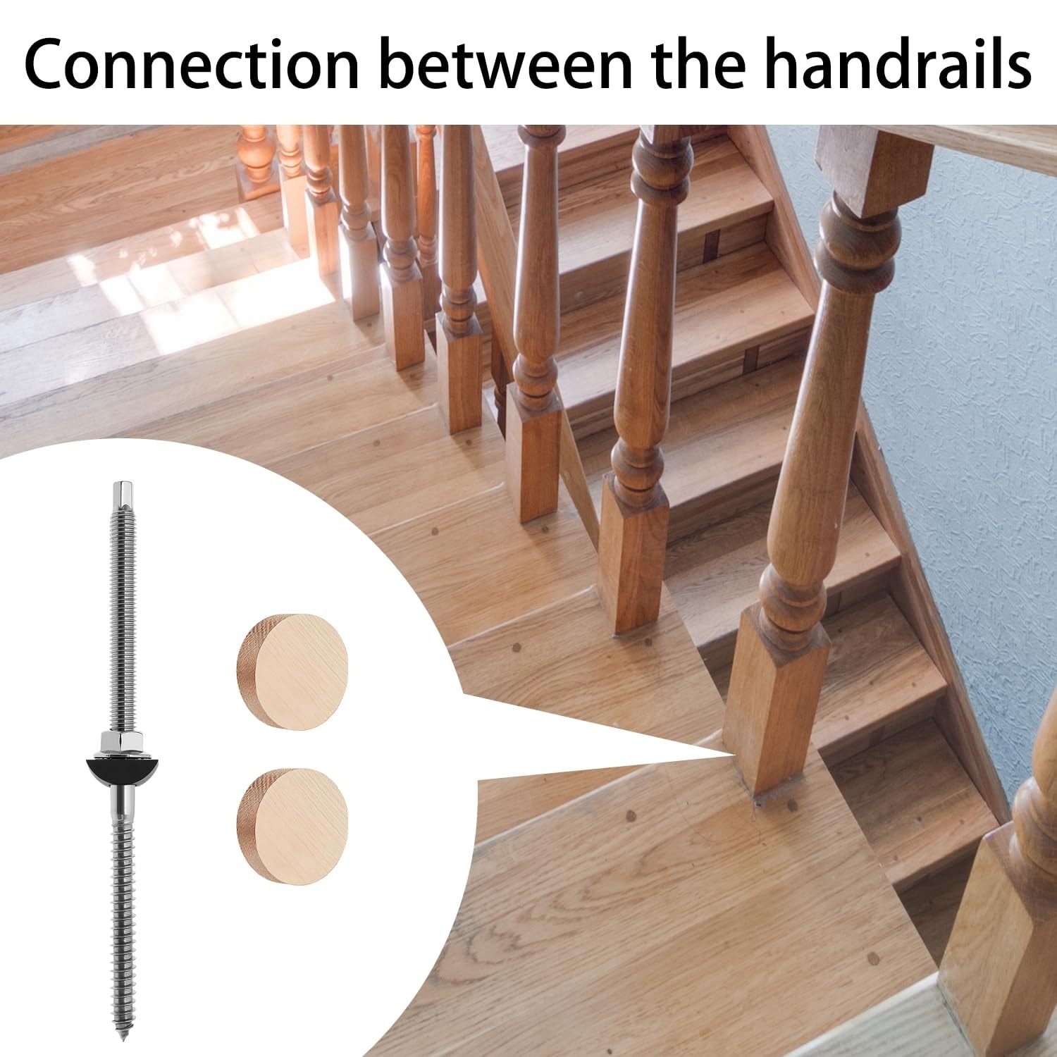 Aoibox  Wood Newel Post Mounting Kit 2 Sets with Hidden Hardware Steel Bolts Washers Nuts and Oak Plugs