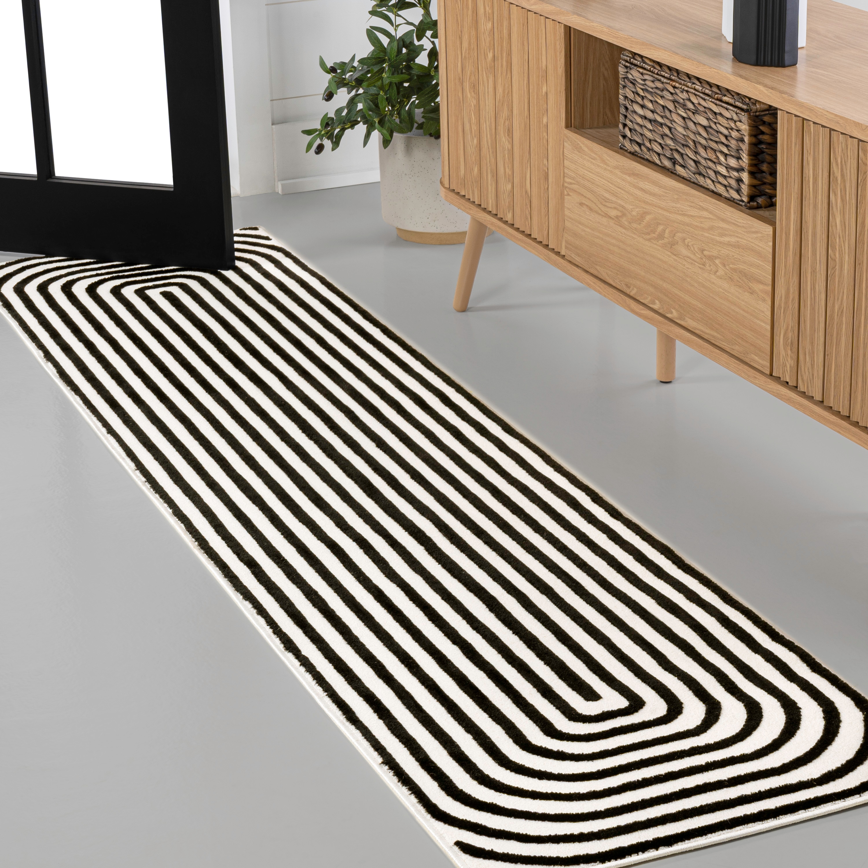 JONATHAN  Y SCN106B-28 SCANDINAVIAN Freya Scandinavian Arch Monotone High-Low 2 x 8 (ft) Loomed Black/White Rectangular Indoor Geometric Mid-Century Modern Pet Friendly Runner rug