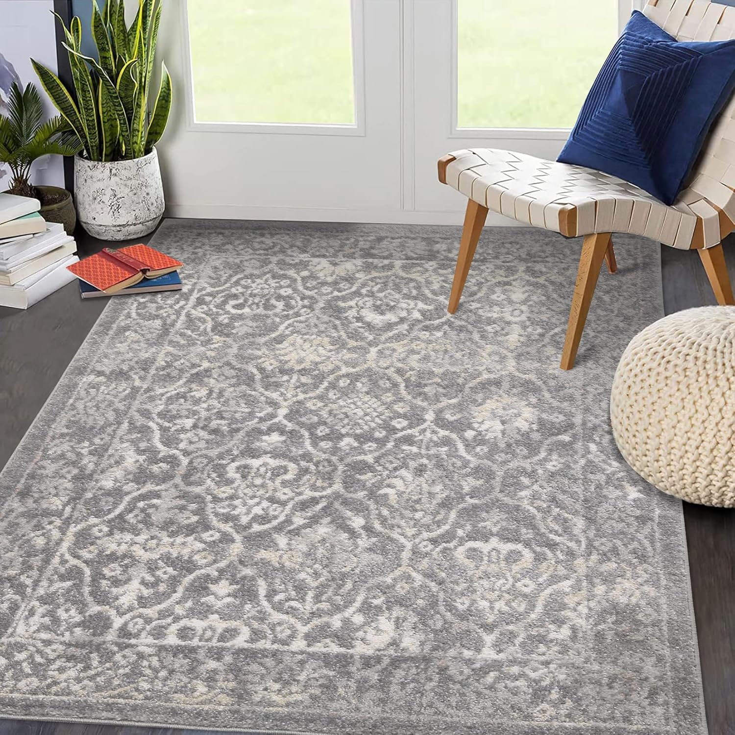 Qeetex WWJ-PHO-121YZLLD 8x10 Area Rug Living Room Rug Large Area Rug Moroccan Rug Bedroom Rug Soft Indoor Carpet Easy Cleaning Floor Cover Non Shedding Carpet for Dining Room Office Nursery 7 10 x10 Grey