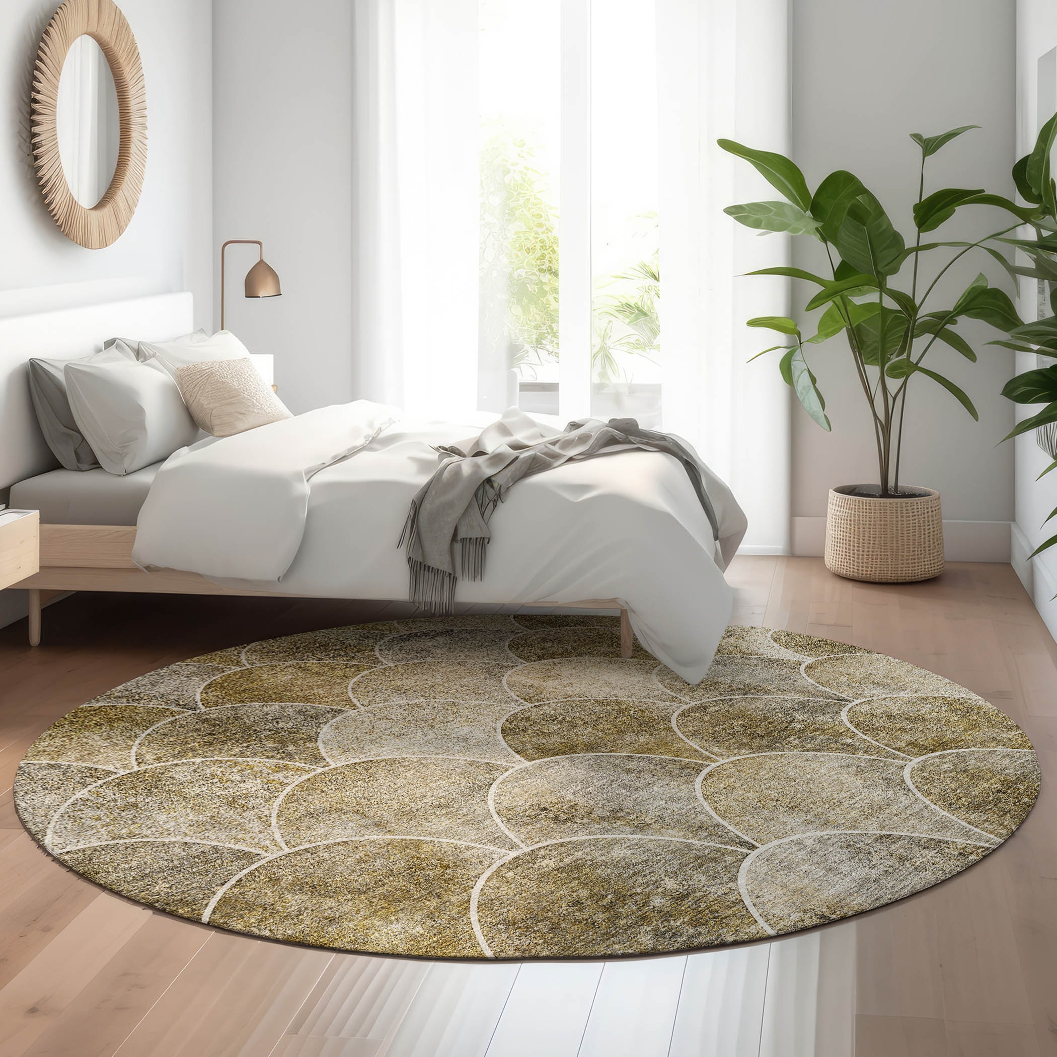 Addison Rugs AMF594TP8RO Mayfield AMF594TP 8 x 8 (ft) Loomed Polyester Taupe Round Indoor Geometric Machine washable Area rug