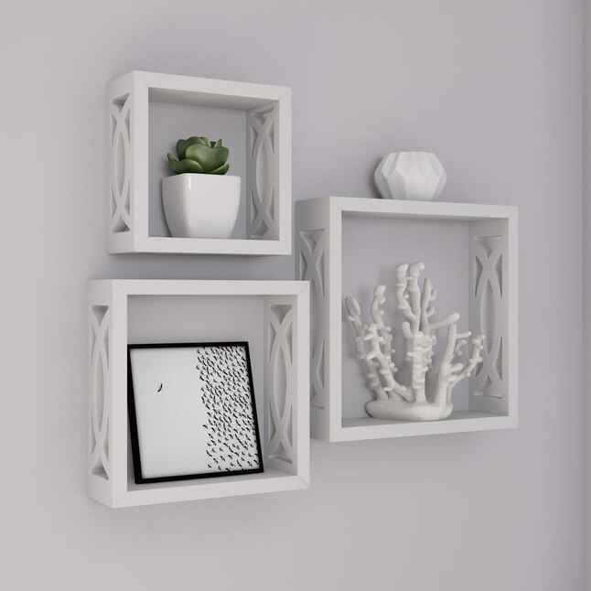 Wood Shelf Kit 3 Shelves, Wall Mounted Wooden Shelves White And Grey