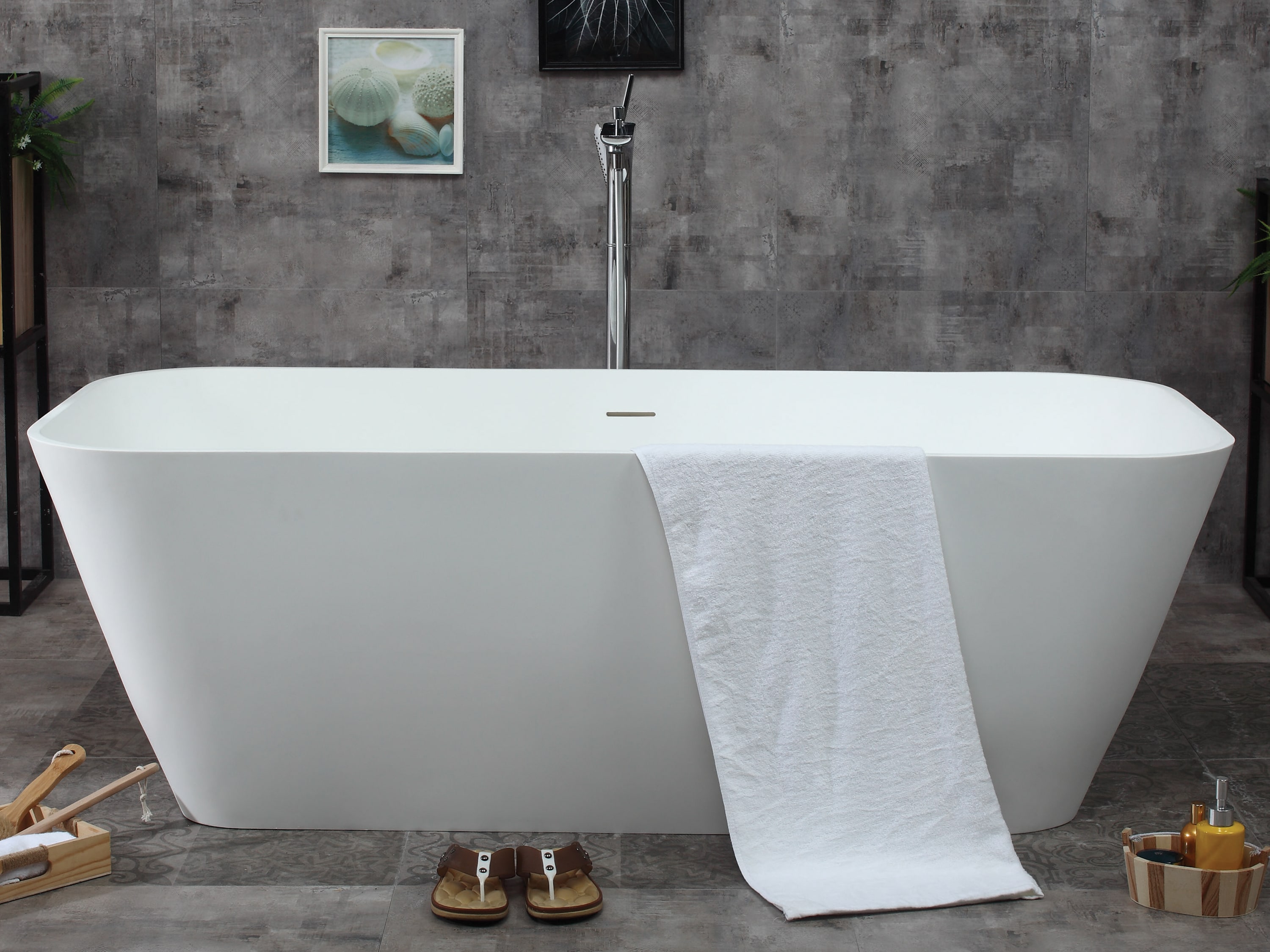 ALFI AB9952 31.25-in x 67.75-in White Natural stone composite Rectangular Freestanding Soaking bathtub with Drain ( Center Drain )