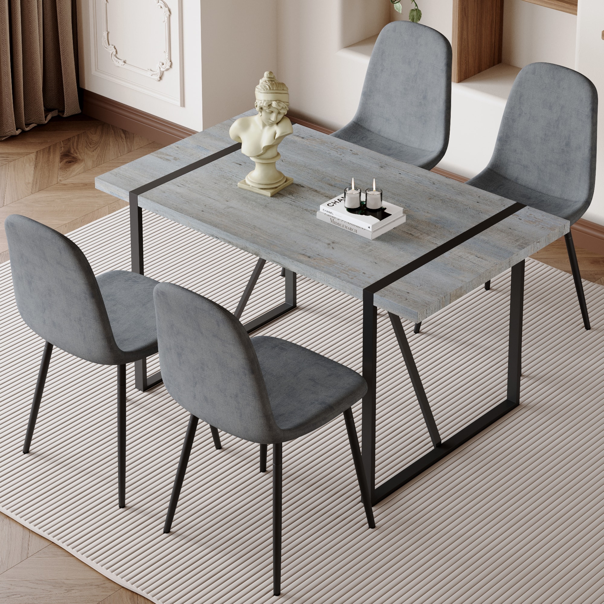Siavonce XH01821 Gray Contemporary/Modern Dining Room Set with Rectangular Table ( Seats 4 )