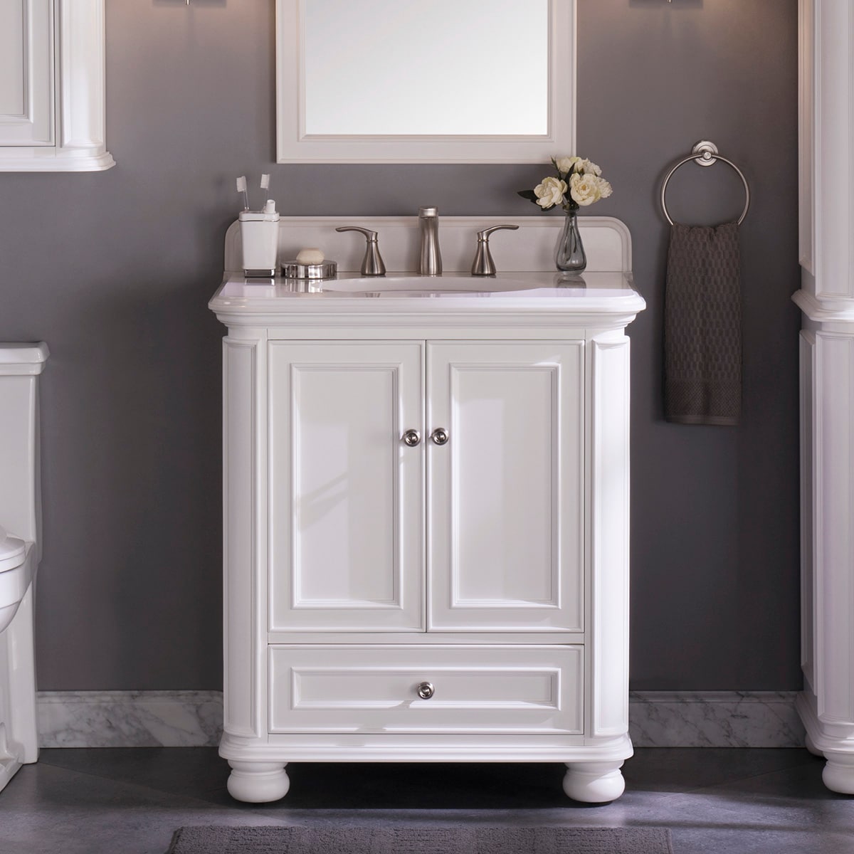 Wrightsville 30-in White Undermount Single Sink Bathroom Vanity with White Engineered Stone Top | - allen + roth 1116VA-30-201-901