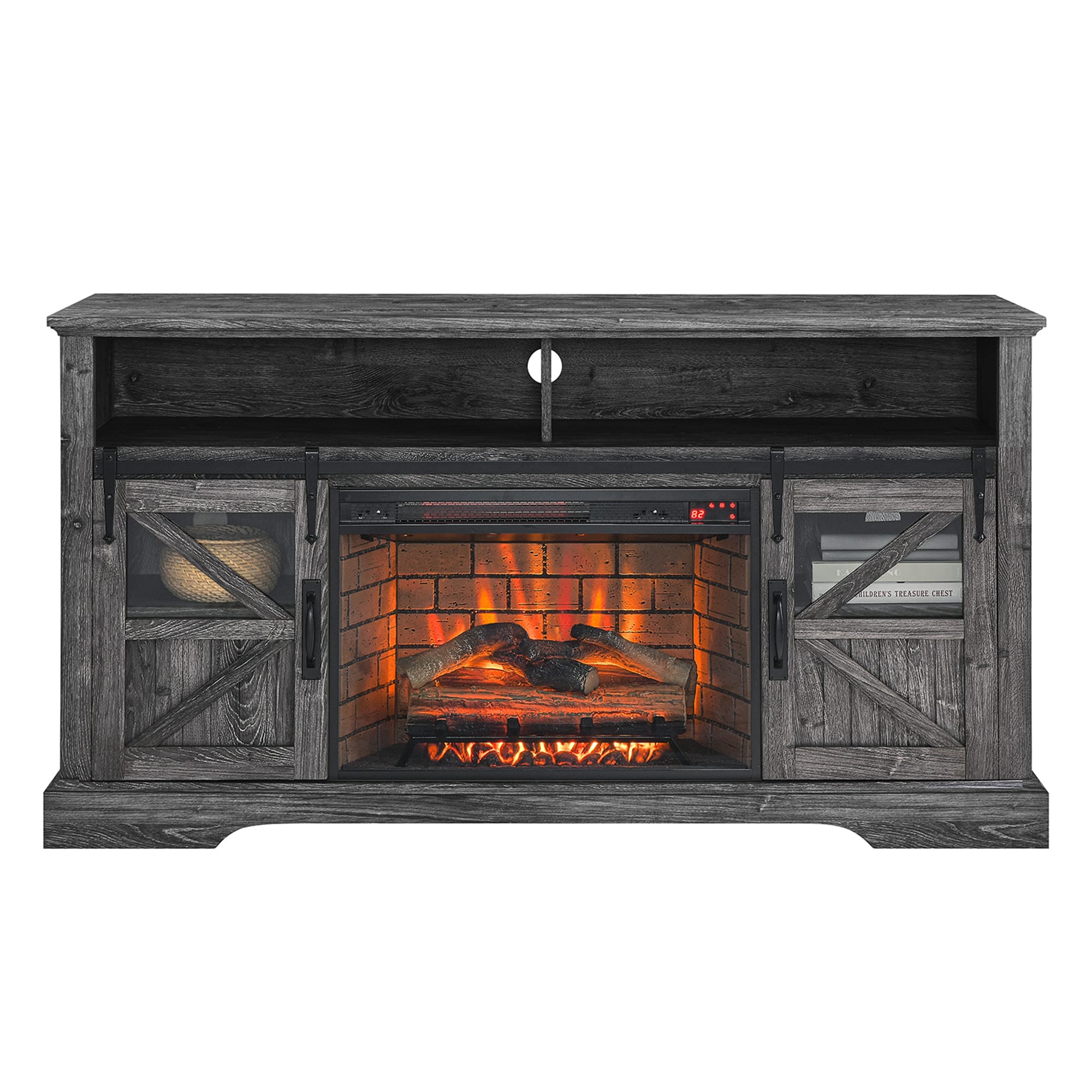 Bybafun YC0700104 60-in W Gray TV Stand with LED Corner or flat wall Electric Fireplace with Remote Control Included