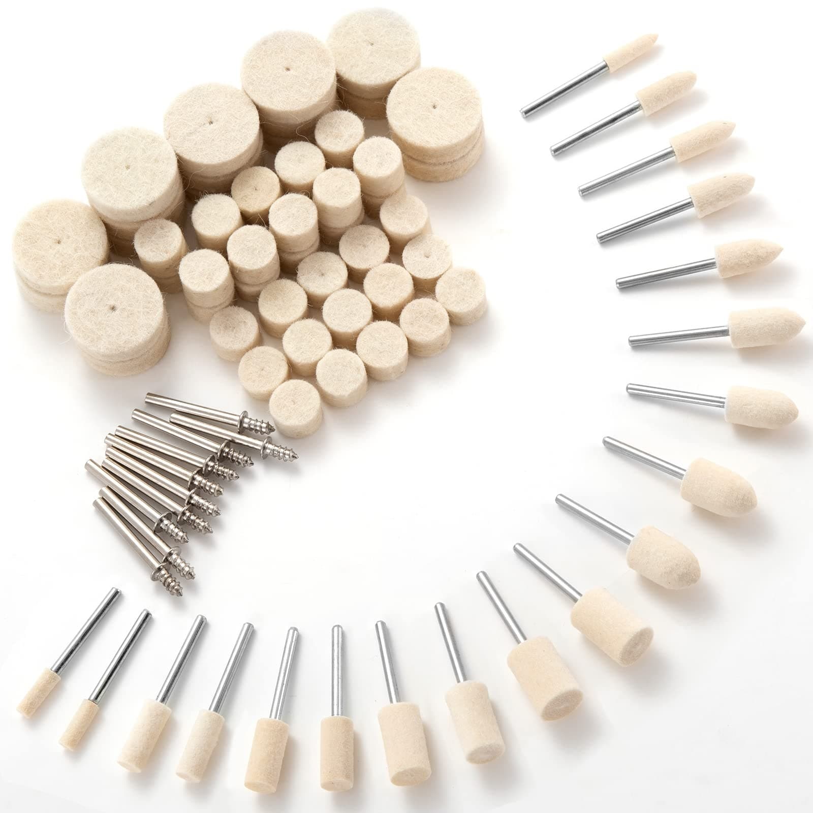Anqtovp  Felt Polishing Buffing Wheel Set 80 pcs Wool Pads with One Eighth Inch Shank for Rotary Tool Jewelry Glass Watch Metal Cleaning