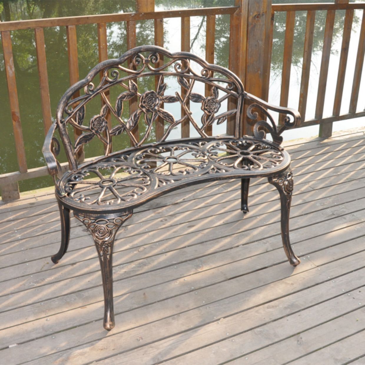 AHIOU HOME Kelowna 38.5-in W x 31-in H Bronze Aluminum Love Seat Bench ...