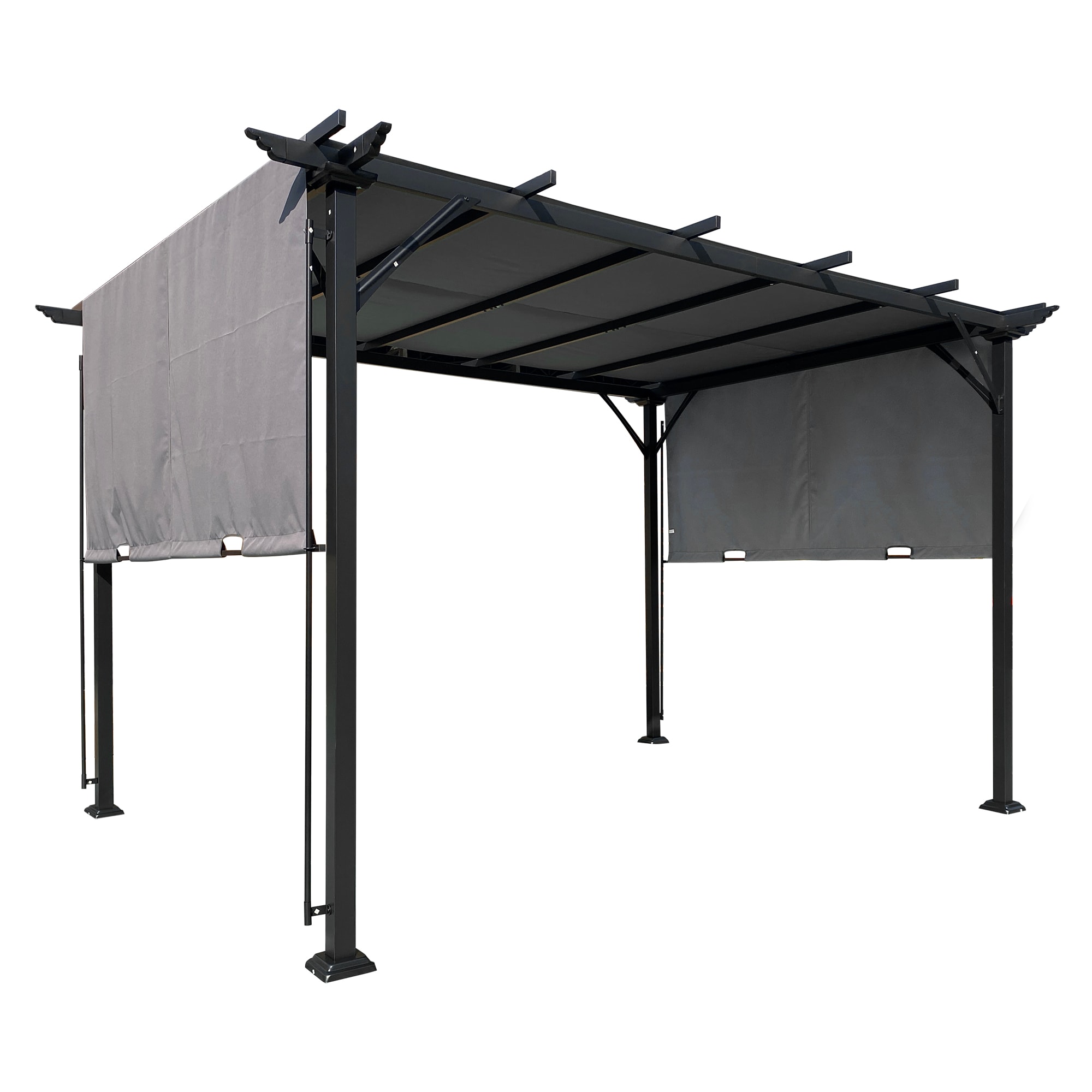 Kahomvis BU-QP109-038 Outdoor Pergola Patio Gazebo 9-ft 8-in W x 12-ft L x 7-ft 3-in H Grey Metal Freestanding Pergola with Canopy