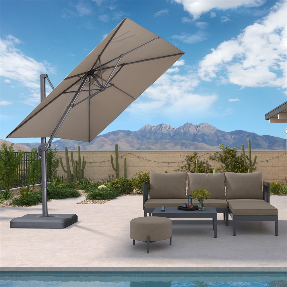 PURPLE LEAF LS05ALFS08-KK 8-ft Aluminum Tan Crank Cantilever Patio Umbrella