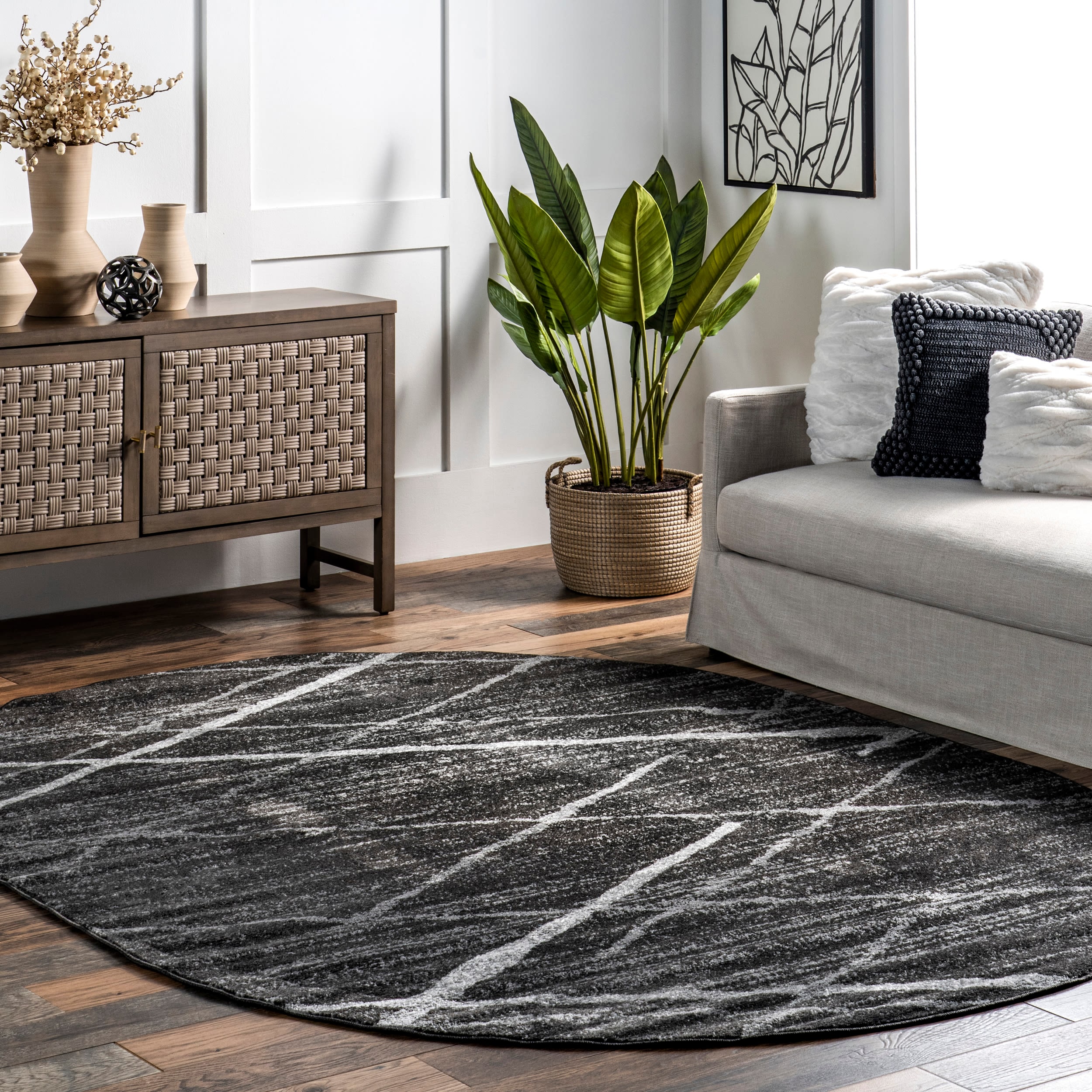 nuLOOM BDSM04B-O305 Smoky 3 x 5 (ft) Loomed Polypropylene Dark Gray Oval Indoor Abstract Area rug