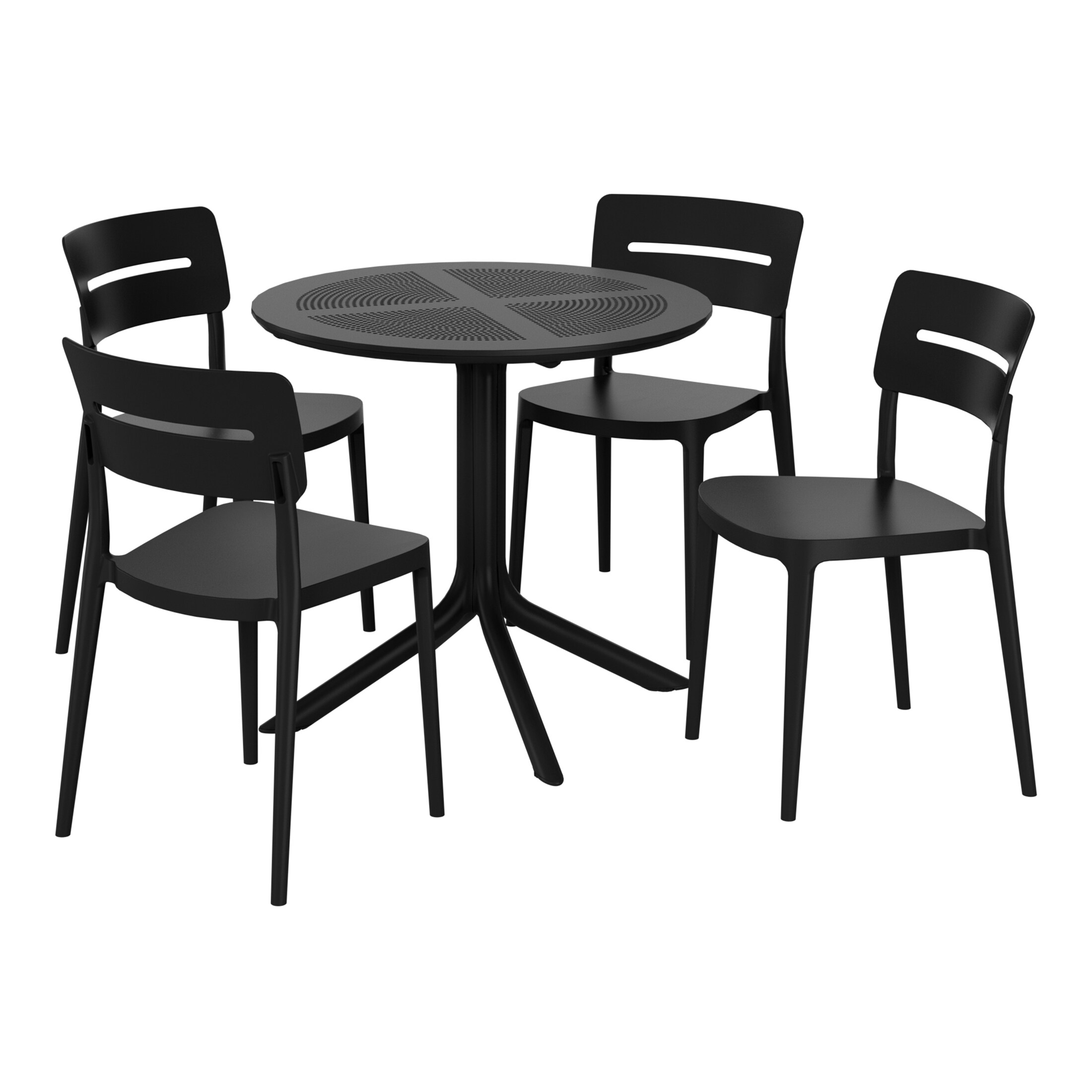 Westin Furniture OP3090-BK FrondForm 5 -Piece Black Patio Dining Set Plastic Round Table with 4 Stackable Stationary Chairs