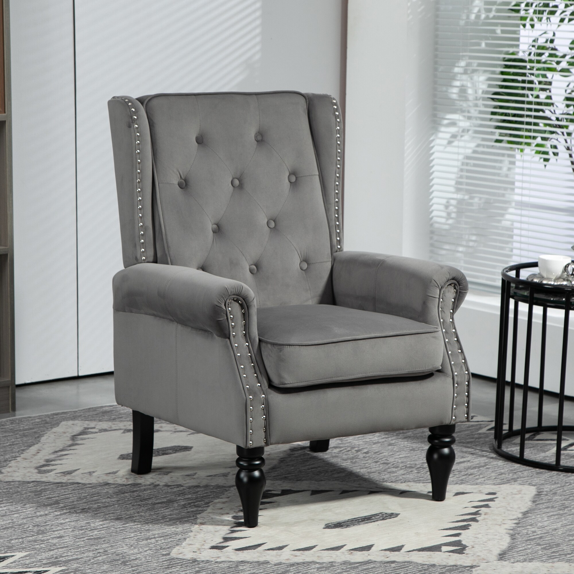 prilinex W395P188088 Modern Dark Gray Velvet Accent Chair