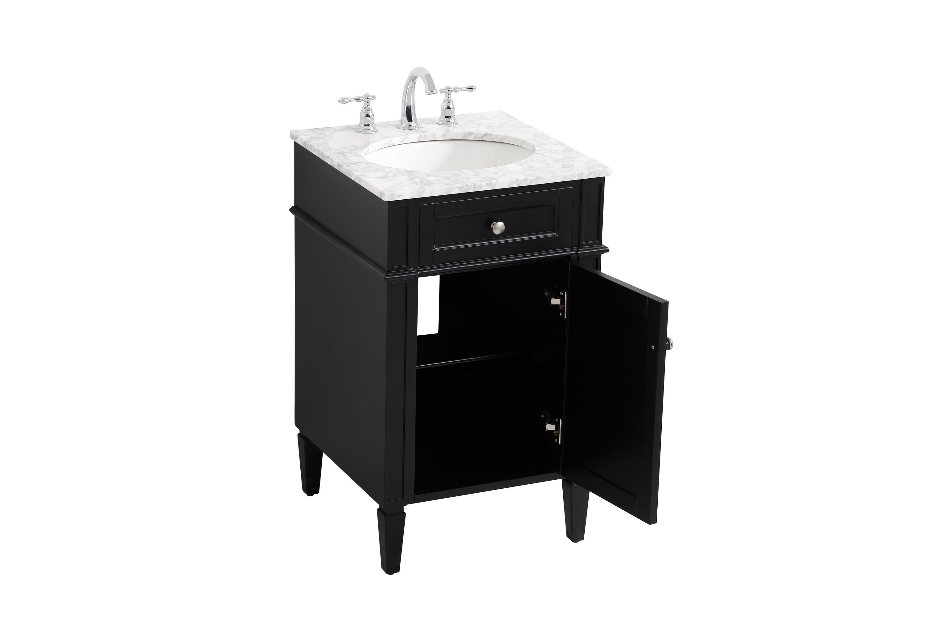 Black Marble Top Single Sink Vanity with Porcelain Basin
