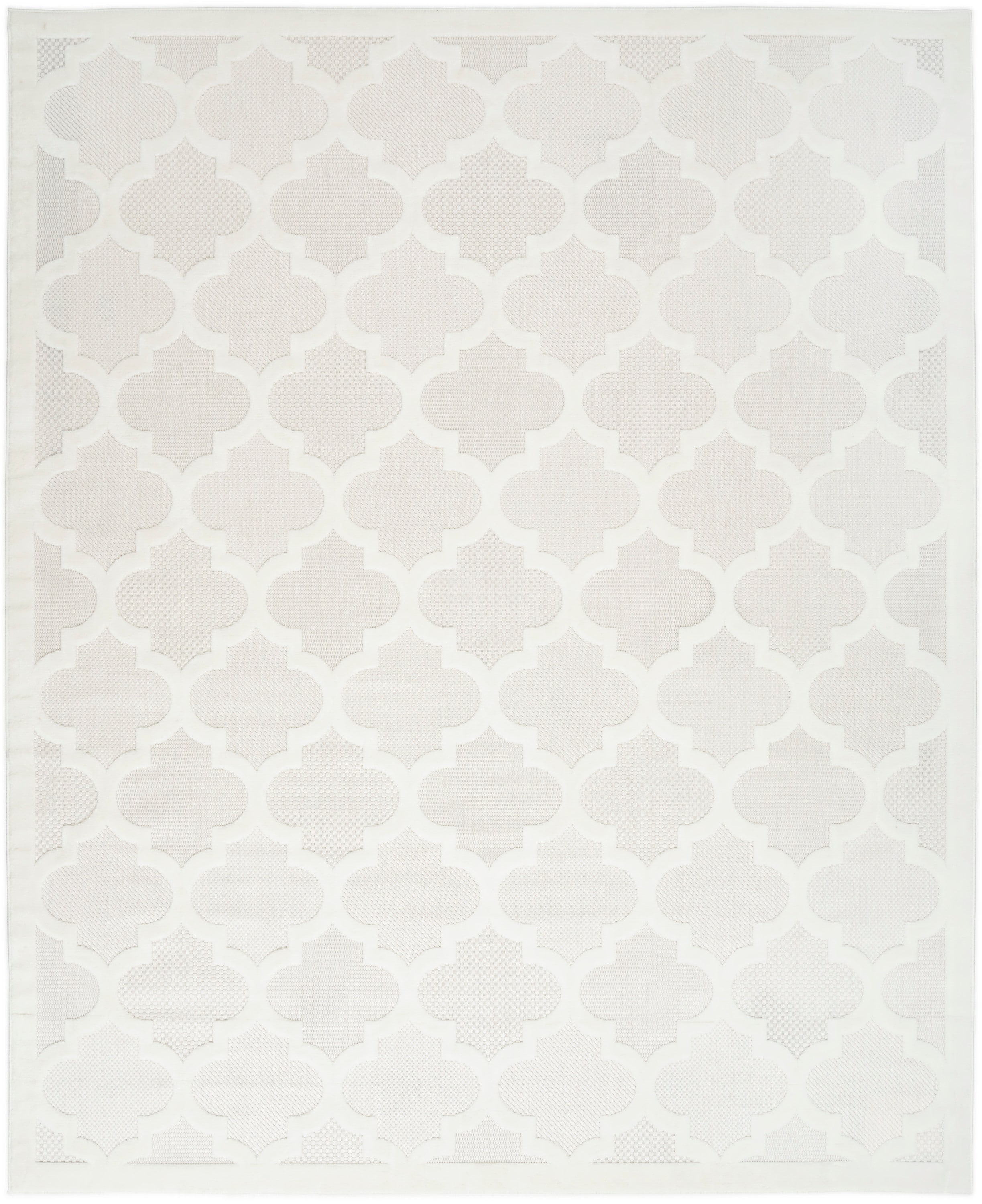 Ivory and White Synthetic Trellis Flat Woven 7' x 10' Rug