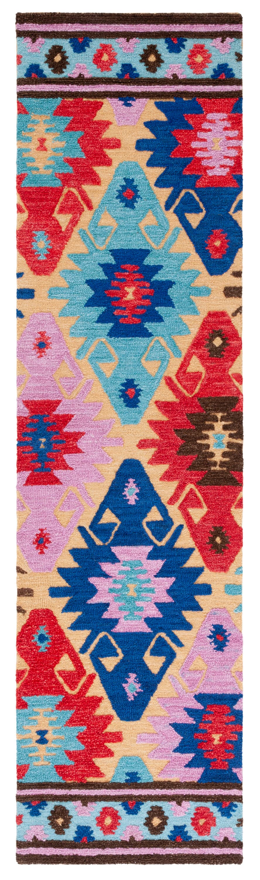 Aspen Blue and Multicolor Wool Geometric Runner Rug