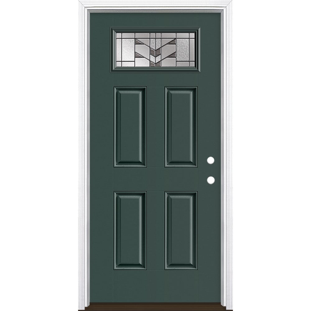 Masonite 3420487 Frontier 36-in x 80-in x 4-9/16-in Fiberglass 1/4 lite Left-hand inswing Evergreen Painted Prehung Front Door with Brickmould Insulating core