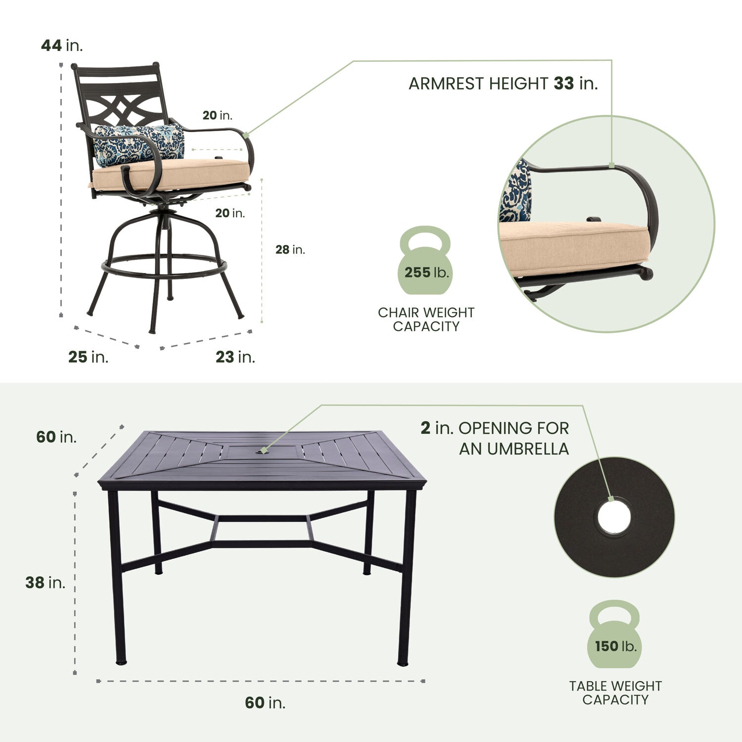 Hanover MCLRDN9PCBRSW8-TAN Patio-Dining-Sets - View #2