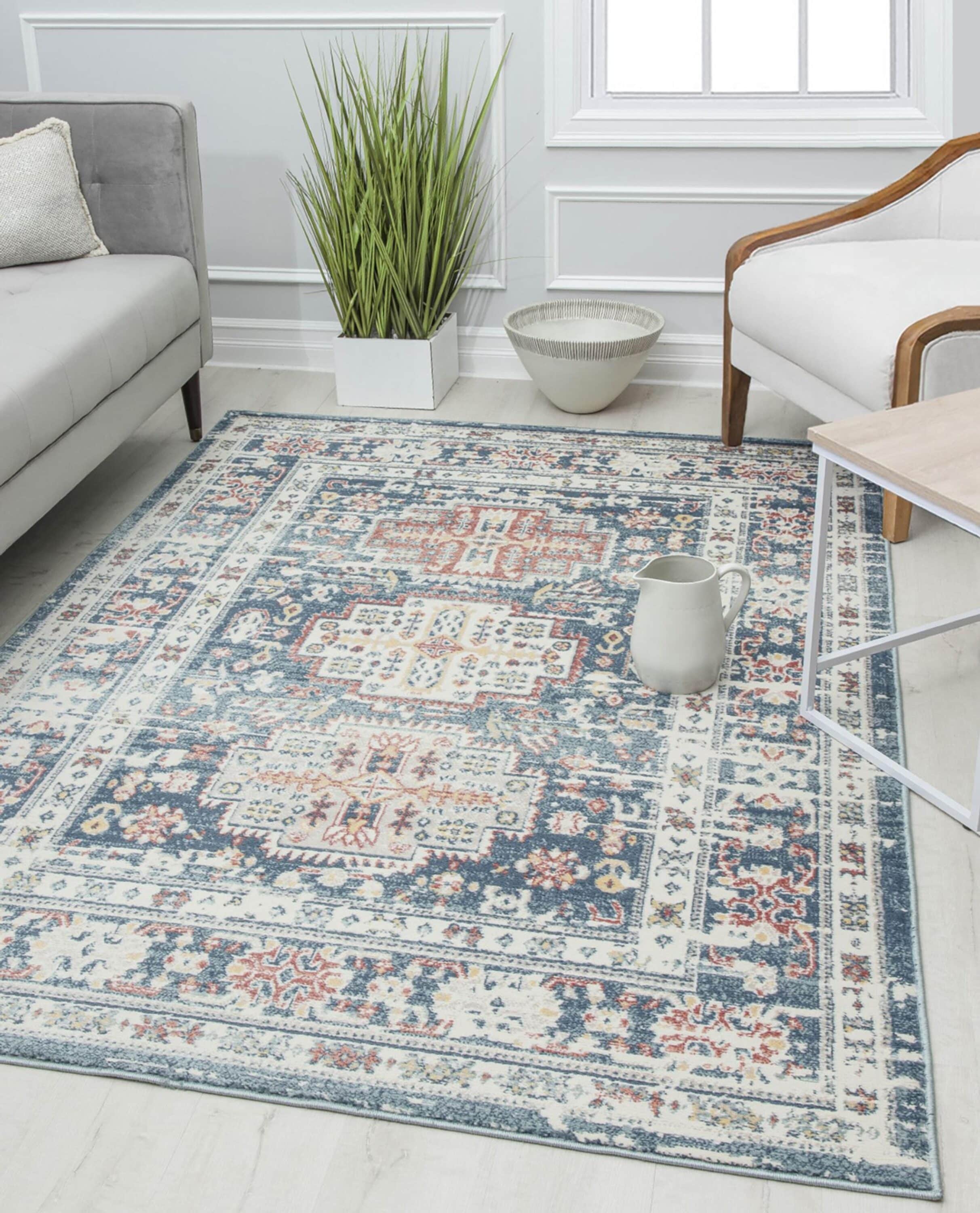 Prussian Sundara Rectangular Stain-Resistant Synthetic Area Rug