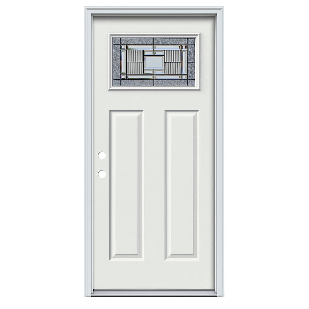RELIABILT ABS614144 Layton 36-in x 80-in x 4-9/16-in Steel 1/4 lite Right-hand inswing Primed Prehung Front Door with Brickmould Insulating core