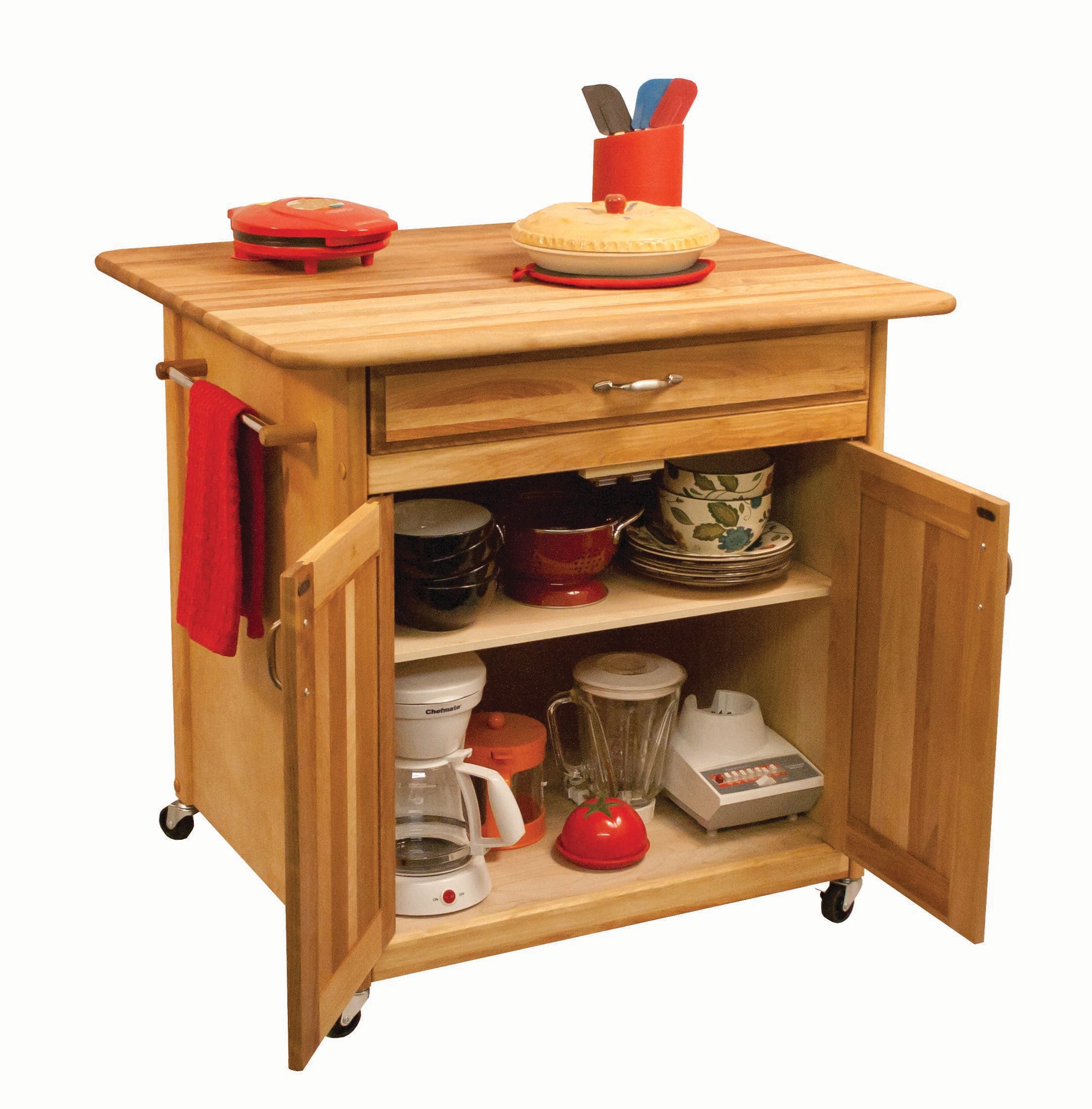 Catskill Craftsmen Brown Wood Base with Wood Butcher Block Top Rolling ...