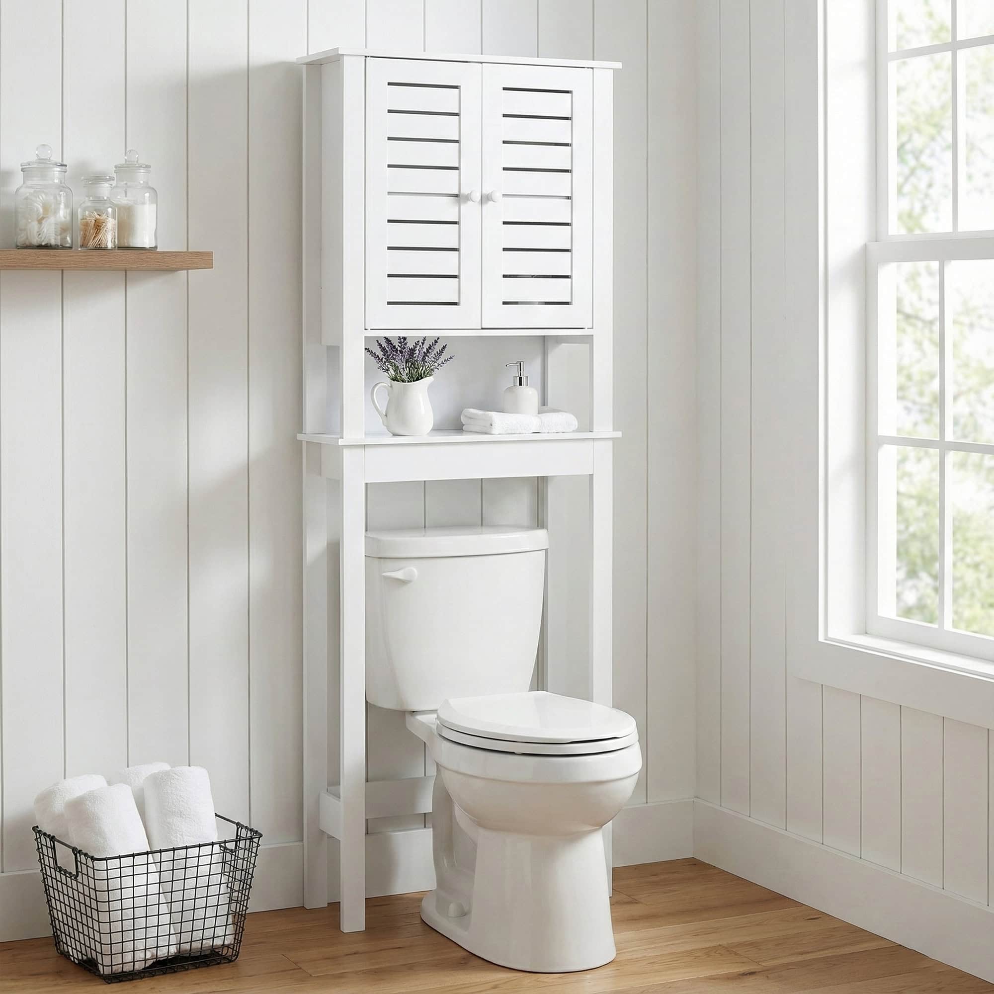 EVIDECO FRENCH HOME GOODS Santorin 24.8-in x 70.5-in x 9-in White 2-Shelf Over-the-Toilet Storage