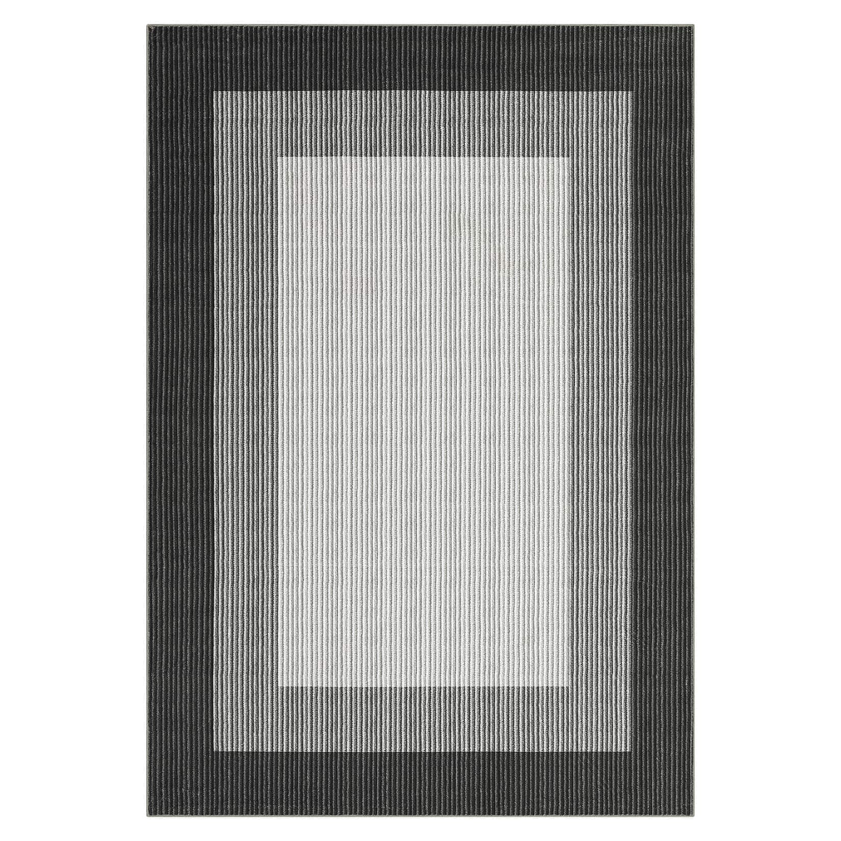 Qeetex SUNNY-PHO-344QN5KX 10 x 13 ft Polyester Black/Grey Rectangular Indoor Geometric Bordered Modern Machine Washable Area Rug