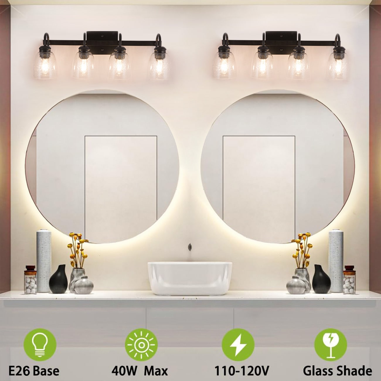 Fylbinye Bathroom Vanity Light with Glass Shade 18.7-in 3