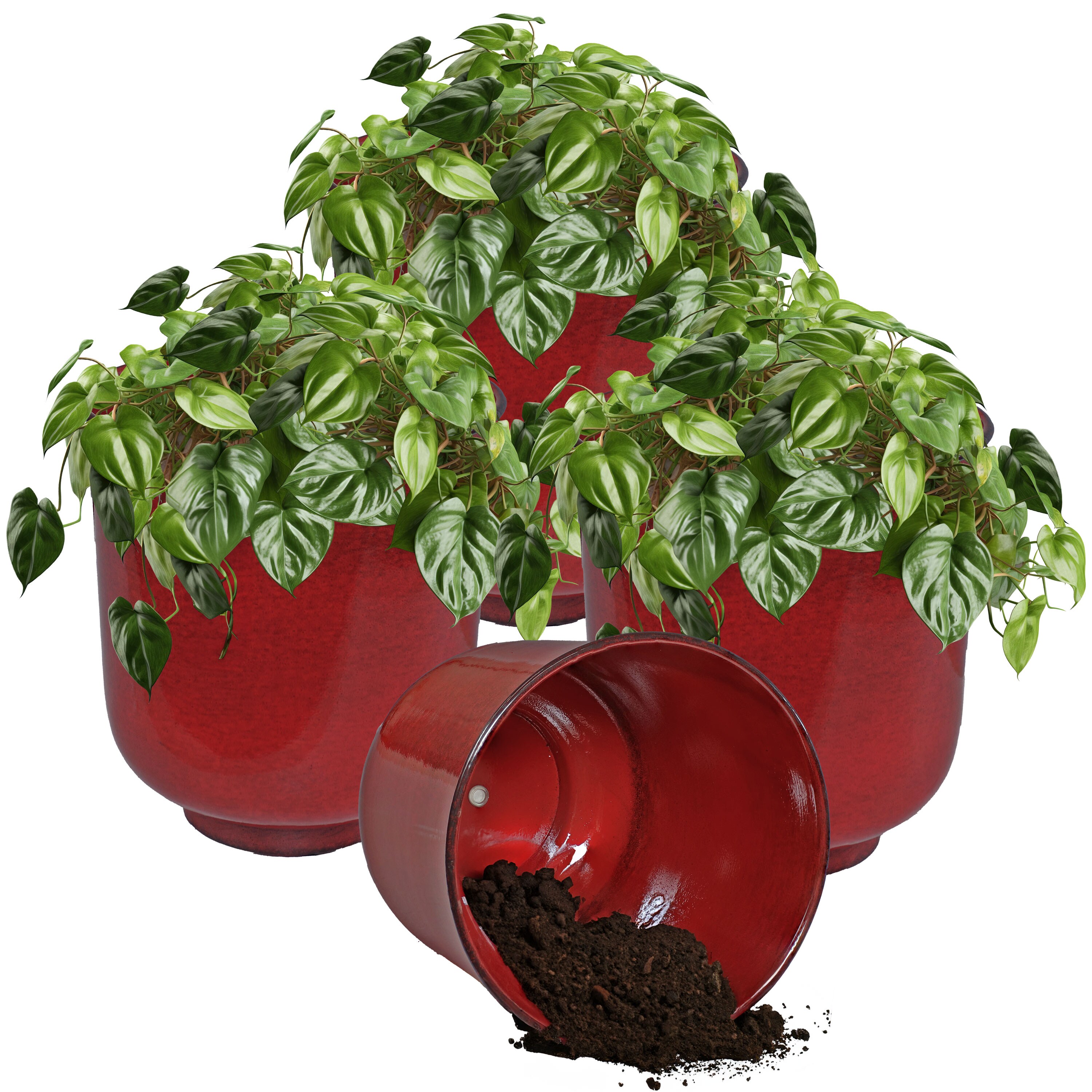 Sunnydaze Decor DRV-2294 4 -Pack Round 11.0-in W Medium Red Metal Indoor/Outdoor Planter with Drainage Holes