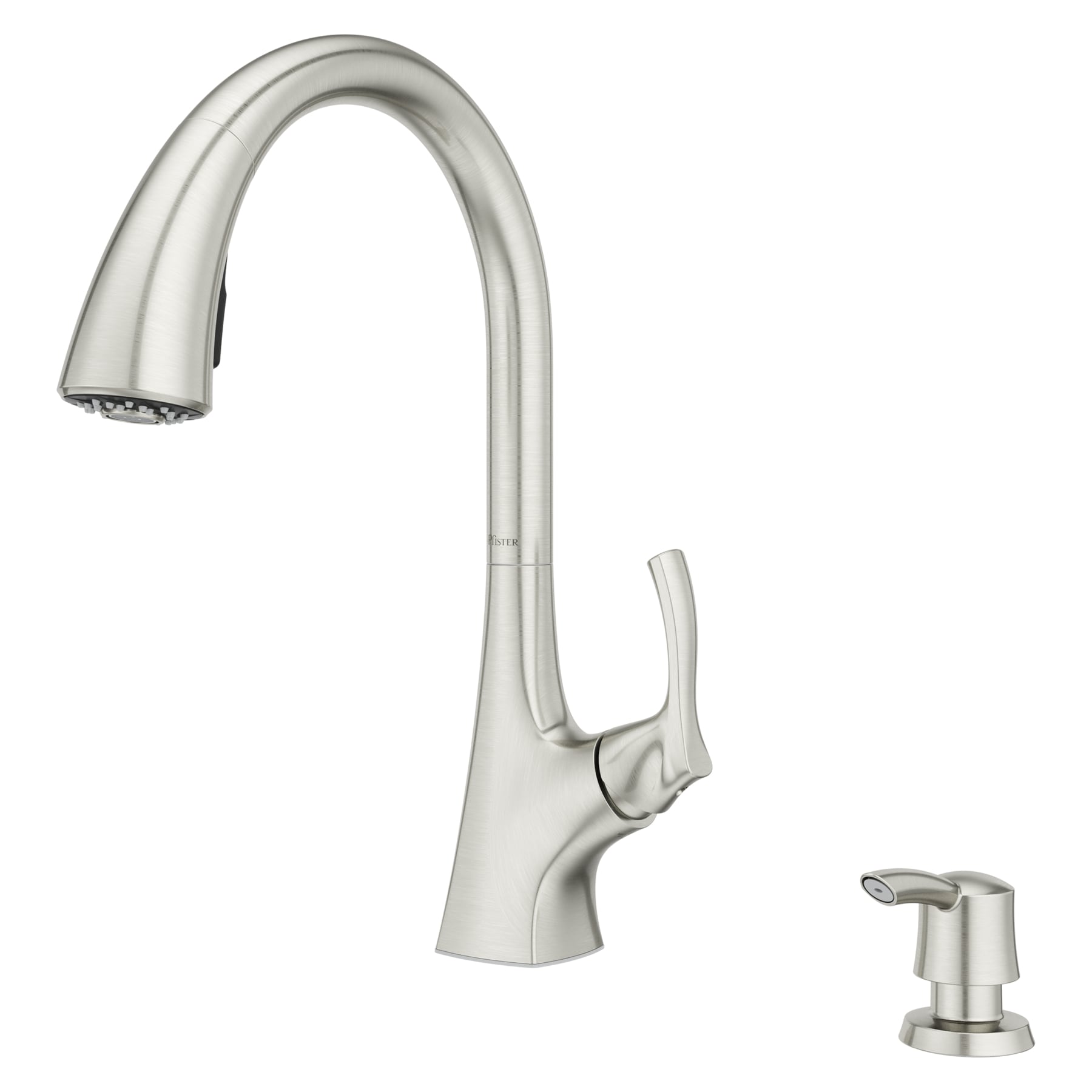 Masey Stainless Steel Single Handle Pull-down Kitchen Faucet with Deck Plate and Soap Dispenser Included | - Pfister F-529-7MCS