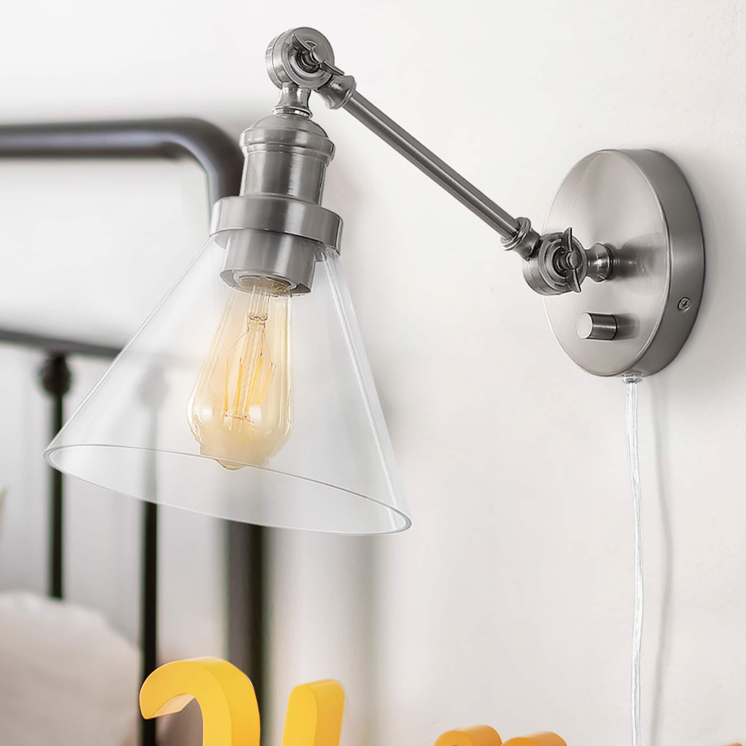 JONATHAN  Y JYL7575B Cowie Iron/Glass Adjustable Classic 8-in W 1 -Light Oil-rubbed Nickel Industrial Wall Sconce