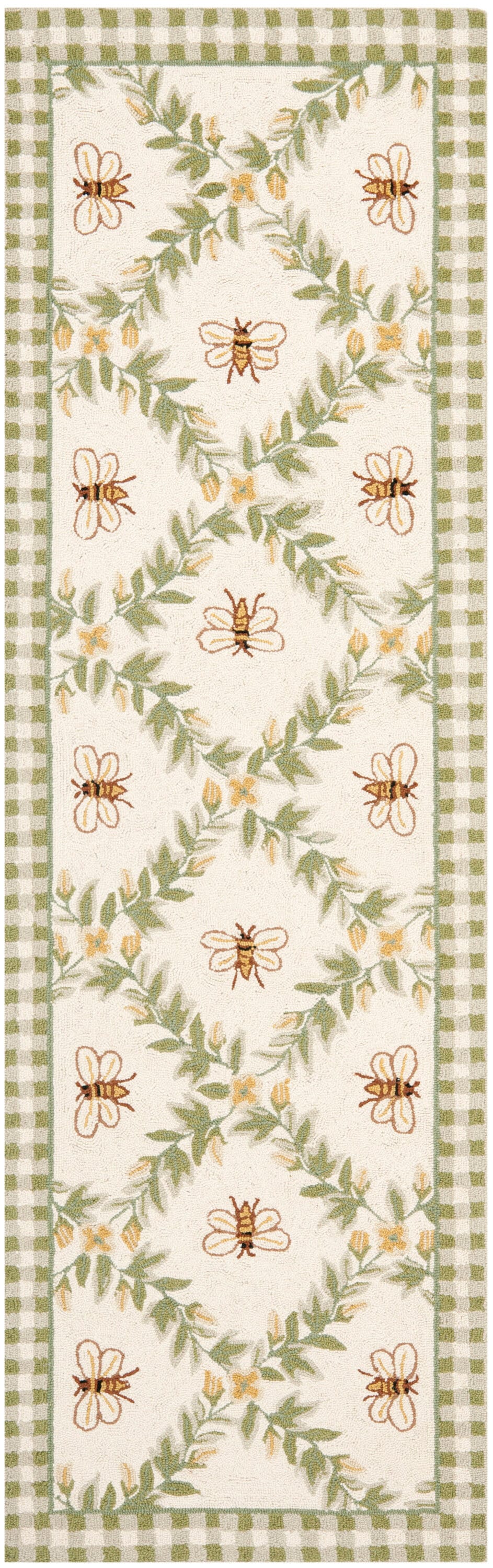 Safavieh HK55A-212 Chelsea Stratford 2 x 12 (ft) Hooked Wool Ivory/Green Rectangular Indoor Trellis Runner rug