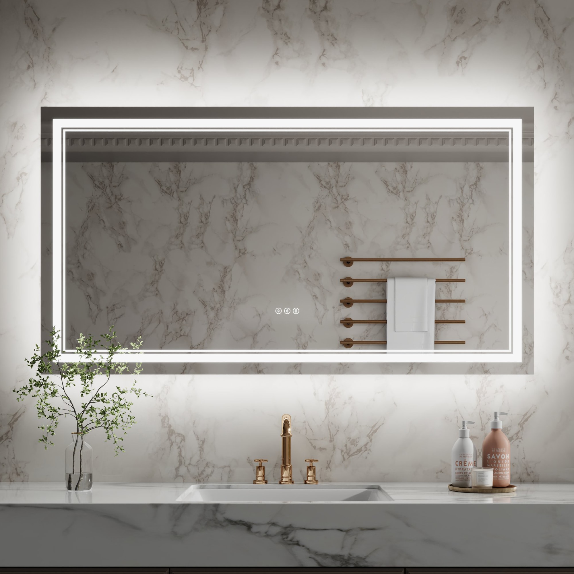 ExBrite TFBM3055 MARVEL 55-in x 30-in Polished Frameless Rectangle Dimmable LED Lighted Fog Free Bathroom Vanity Mirror ( Bright White )