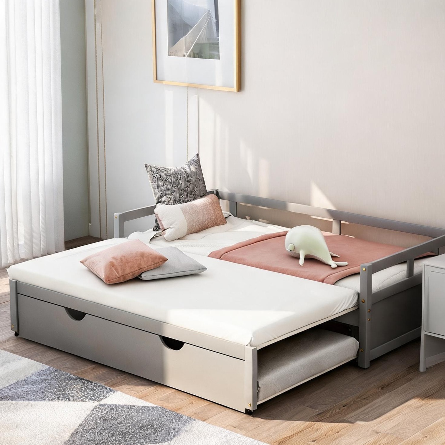 Naturefalls Twin-to-King Extending Daybed with Trundle Solid Pine Frame ...