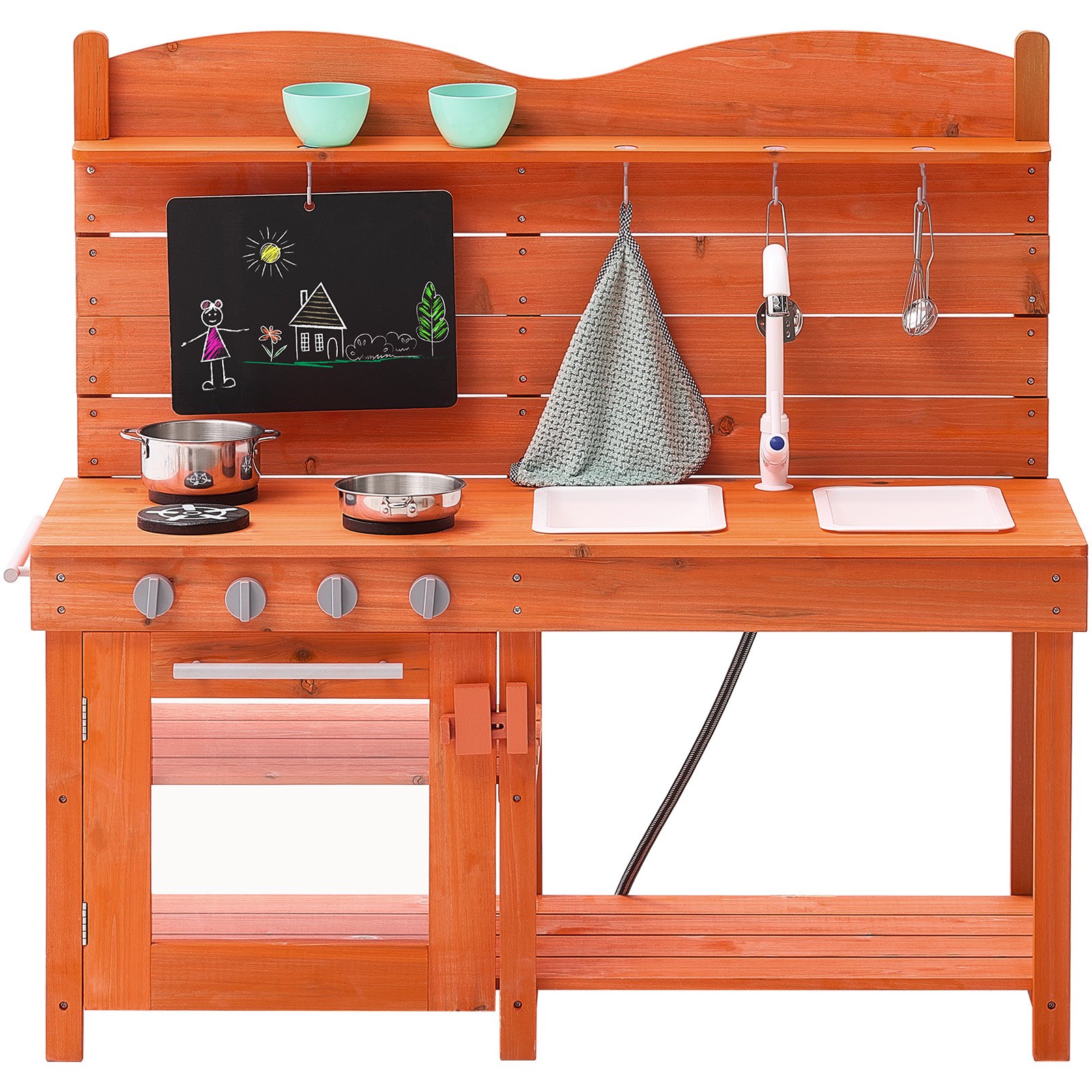 SUGIFT Wooden Outdoor Mud Kitchen for Kids with Sink Stove and Pots