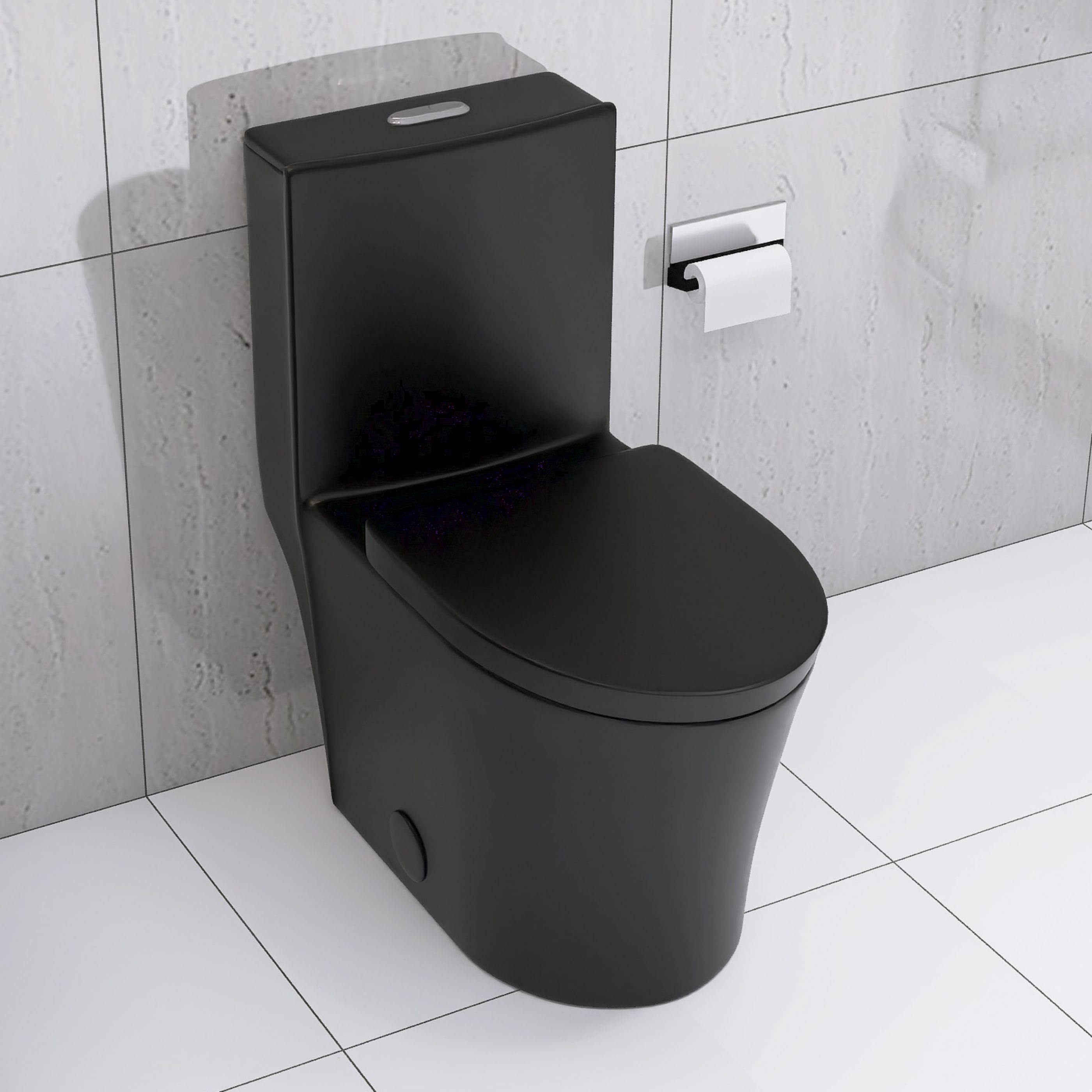 WELLFOR QPZ-TM26009 TB Black Elongated Standard height 12-in Rough-In WaterSense 1.6 GPF Dual Slow Close Feature 1-piece Toilet